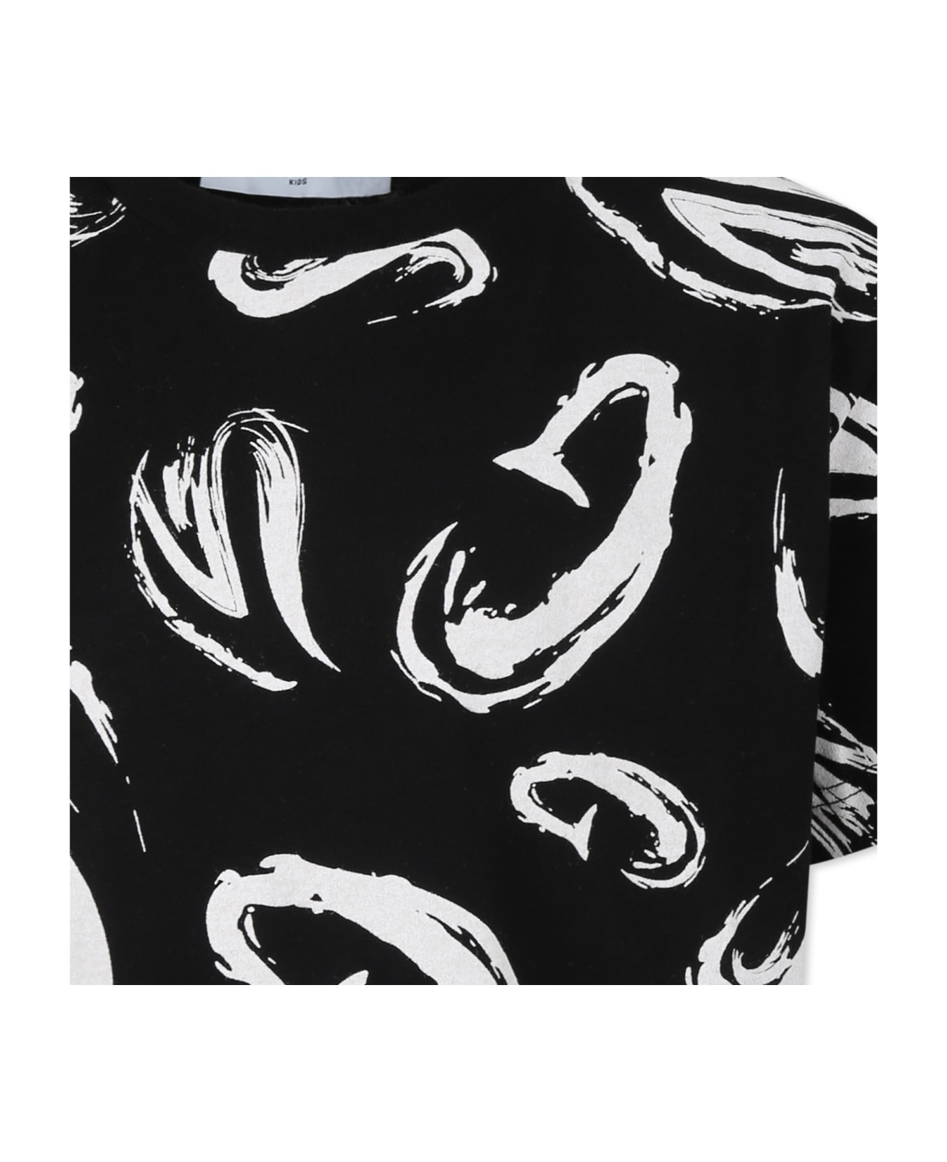 MSGM Black T-shirt For Boy With White Logo - Black