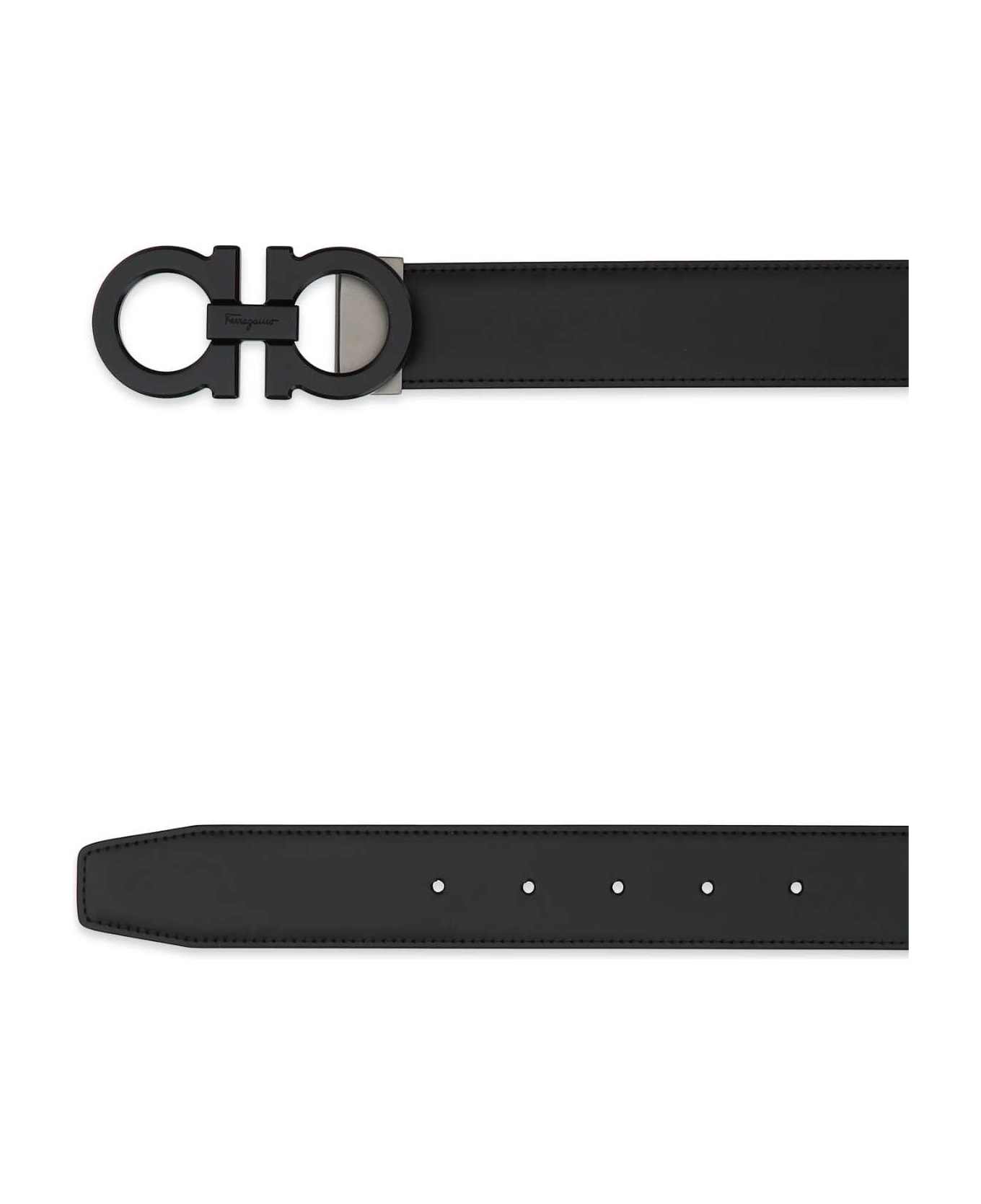 Ferragamo Black Leather Reversibile Belt - NEROBLUEMARINE