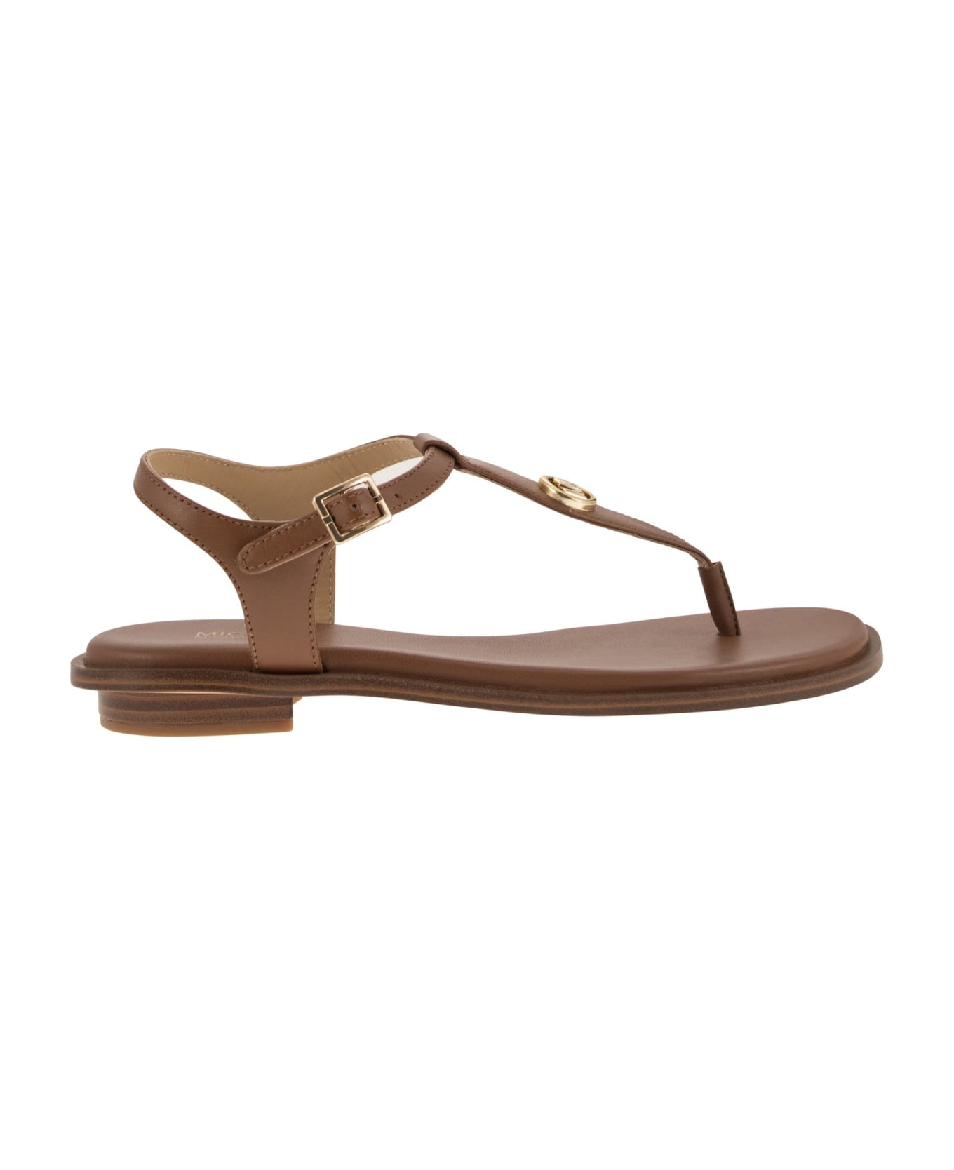 Michael Kors Collection Leather Sandal With Logo - Luggage