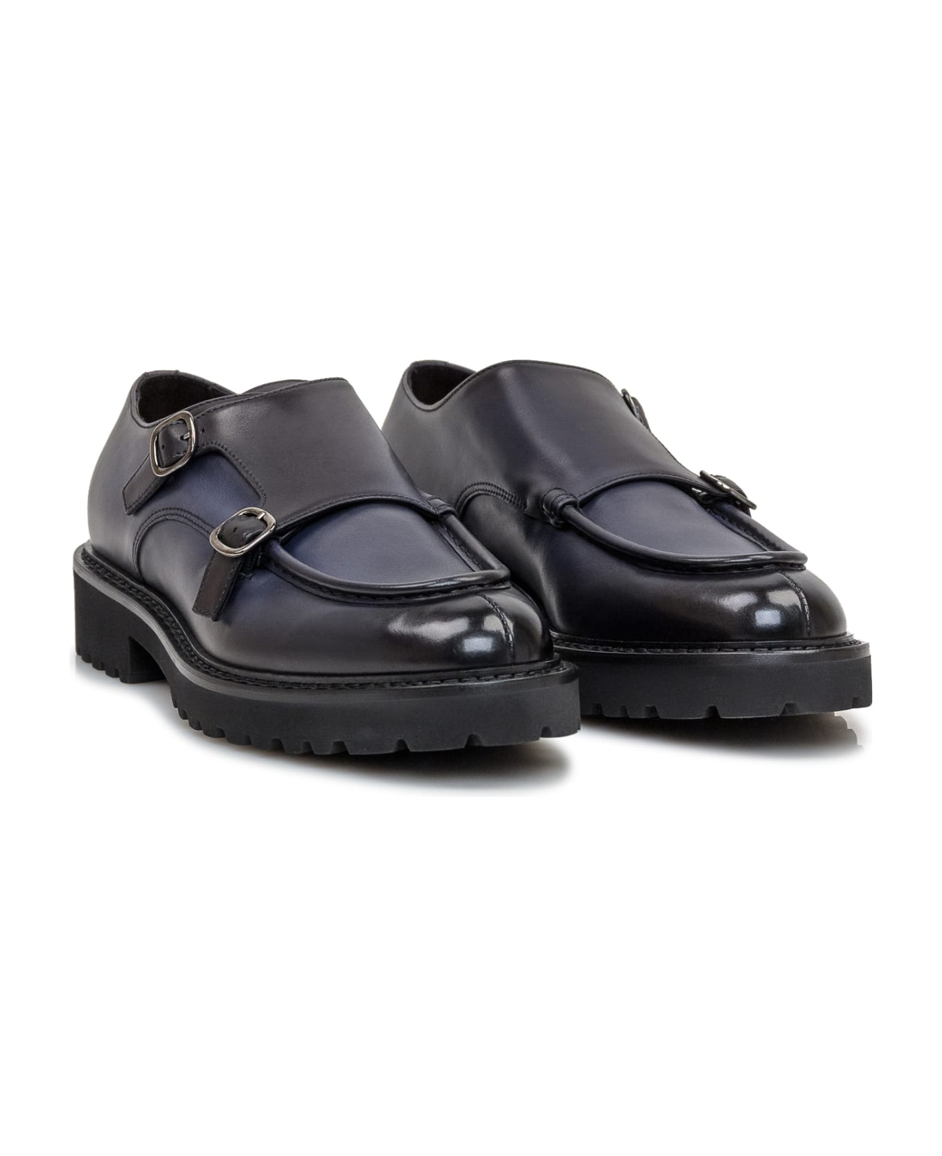 Doucal
s Shoe With Double Buckle Edged - INDIGO