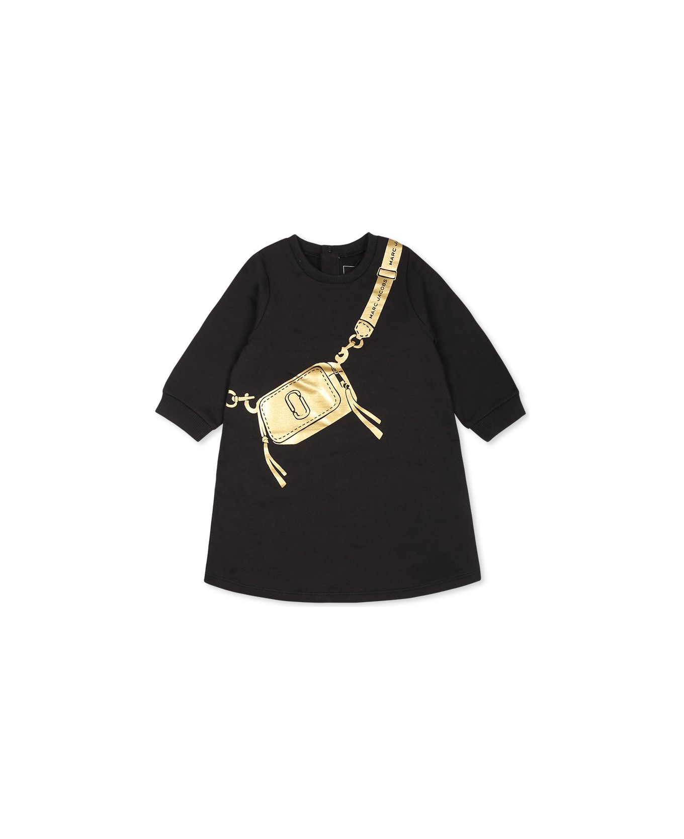 Marc Jacobs Black Dress For Baby Girl With Bag Print - Black