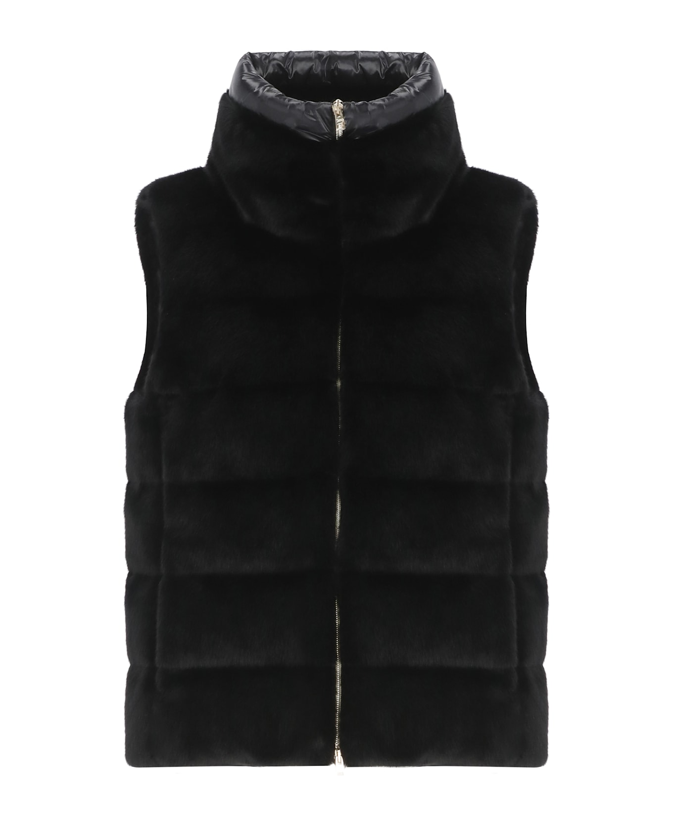Herno Vest With Faux Fur - Black