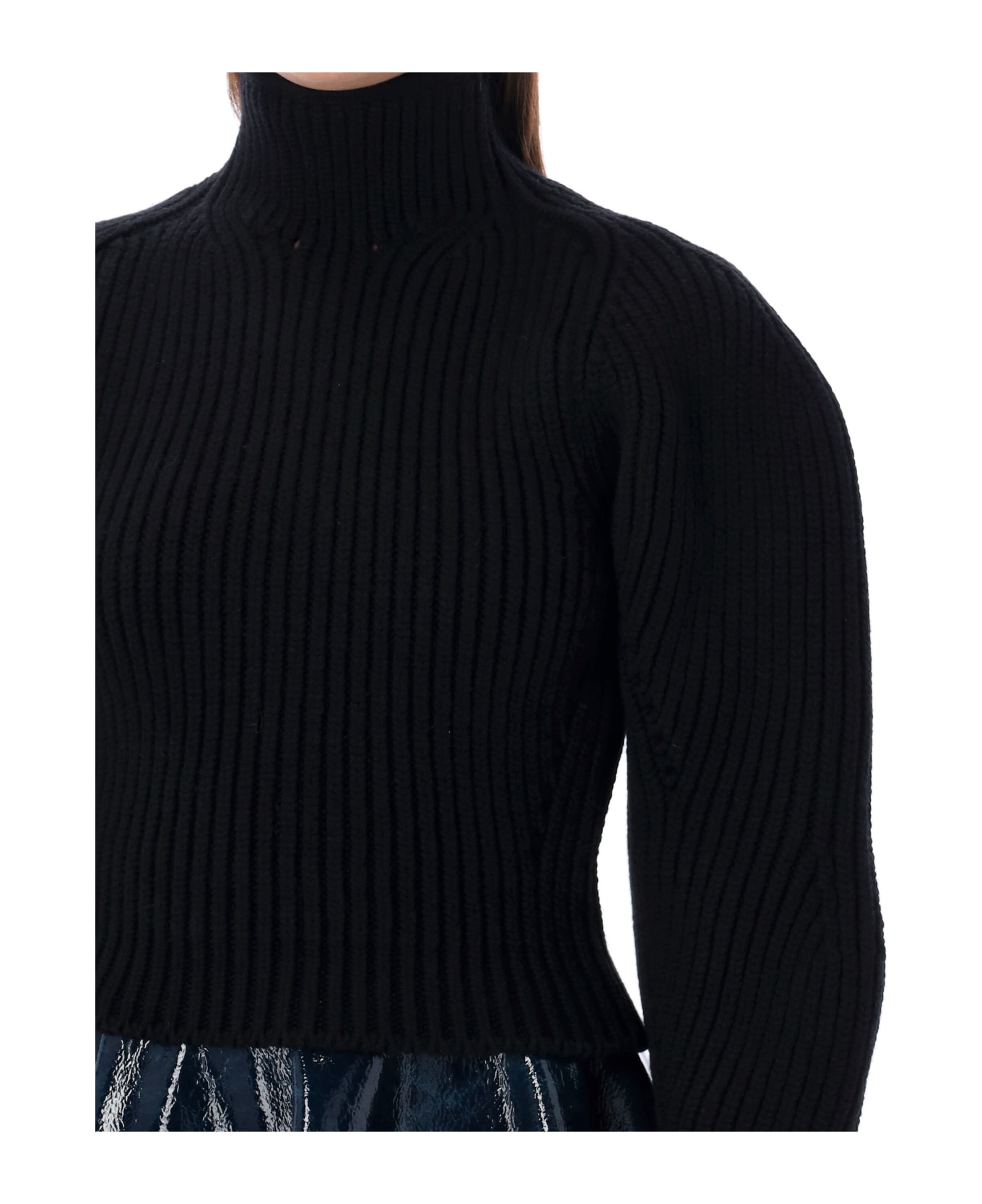 Alaia High-neck Knit Balloon-sleeved Sweater - BLACK ニットウェア