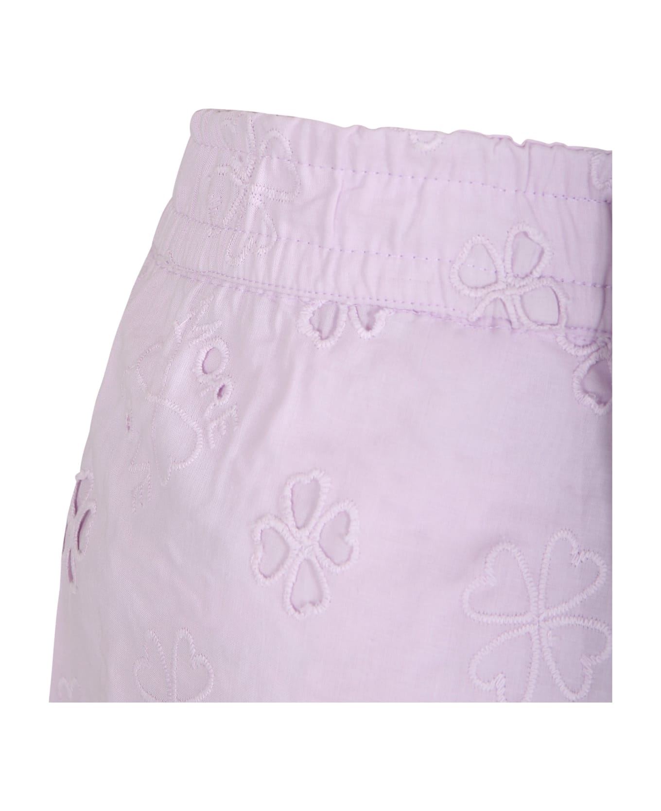 Molo Pink Casual Trousers For Girl With Macramé Lace - Pink