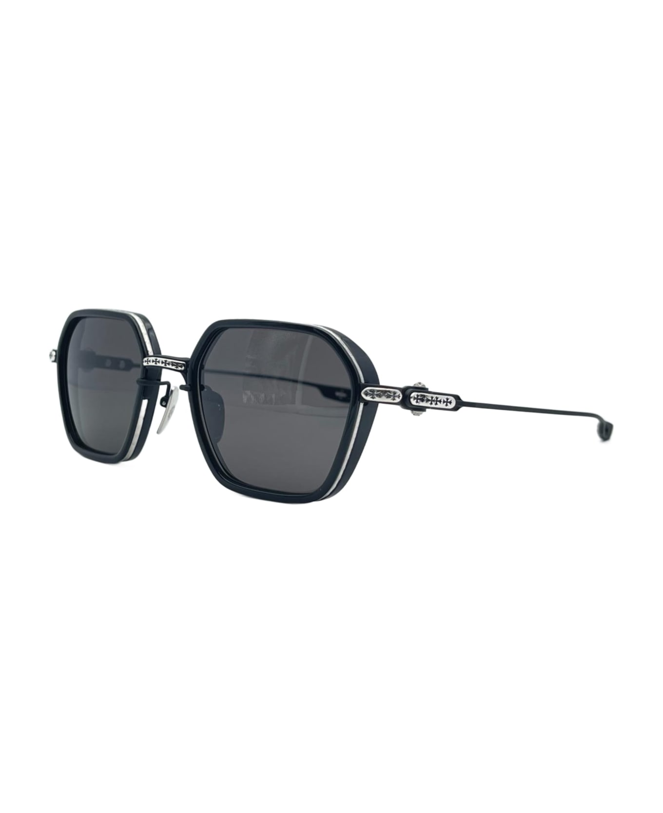 Chrome Hearts Danger Zone - Black / Brushed Silver Sunglasses - Crystal