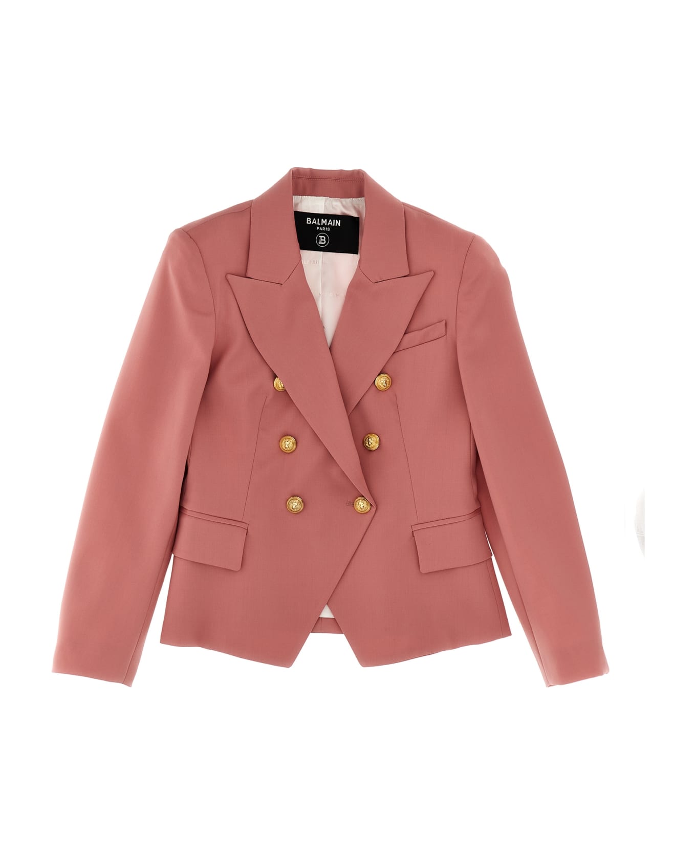 Balmain Double Breast Blazer Jacket With Logo Buttons - Pink