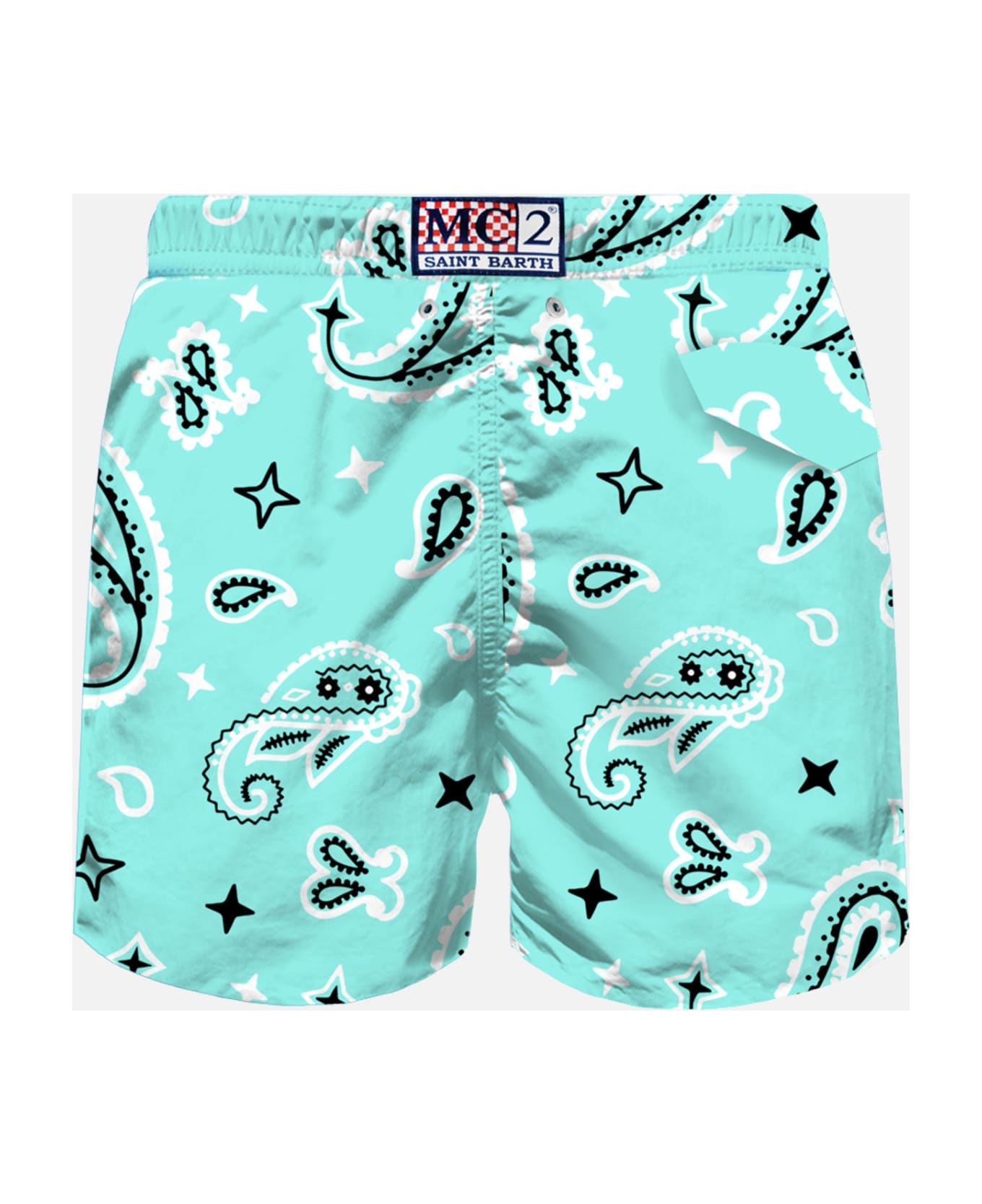 MC2 Saint Barth Man Light Fabric Swim Shorts With Water Green Paisley Print - GREEN