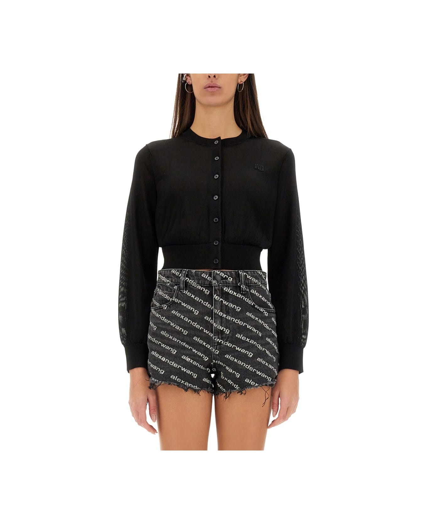 T by Alexander Wang Cropped Cardigan - BLACK