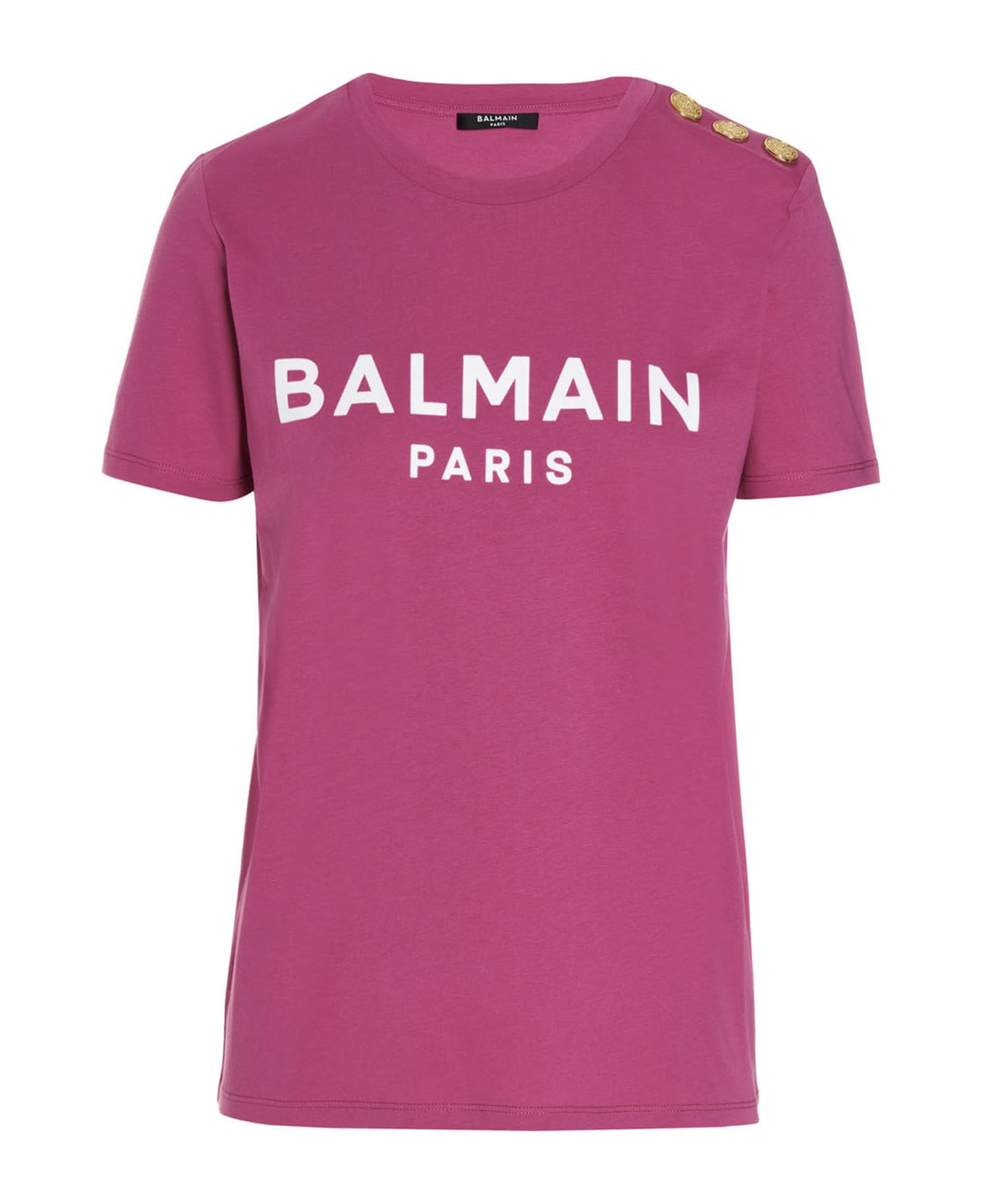 Balmain Gold Button T-shirt - Fuchsia