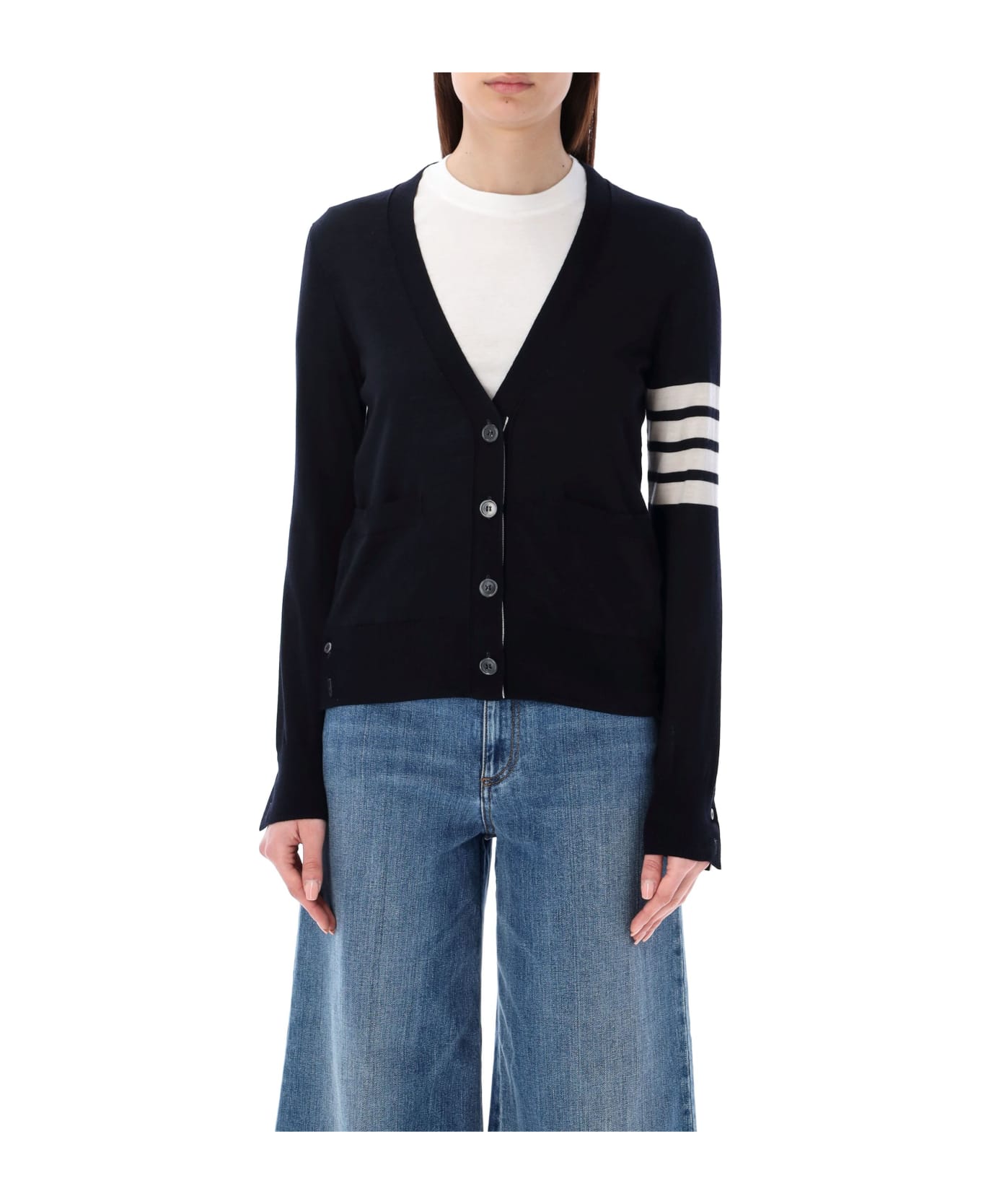 Thom Browne Relaxed Fit V-neck Cardigan - NAVY