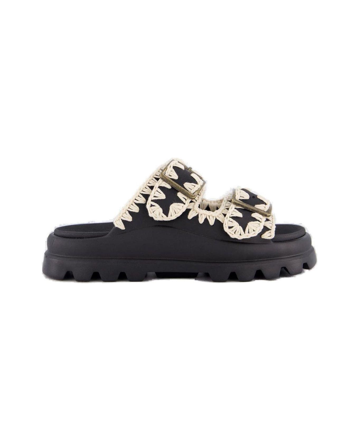Mou Eva One-piece Buckled Slides - Black