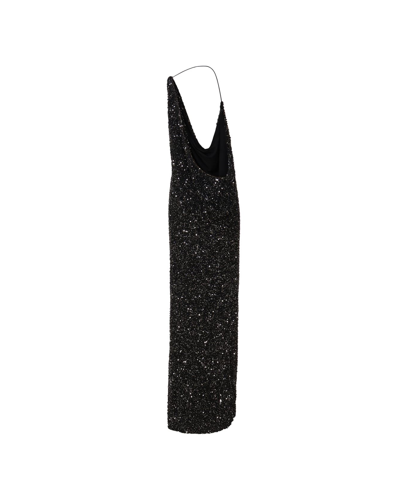 retrofete Long Dress In Paillettes And Nylon - Black