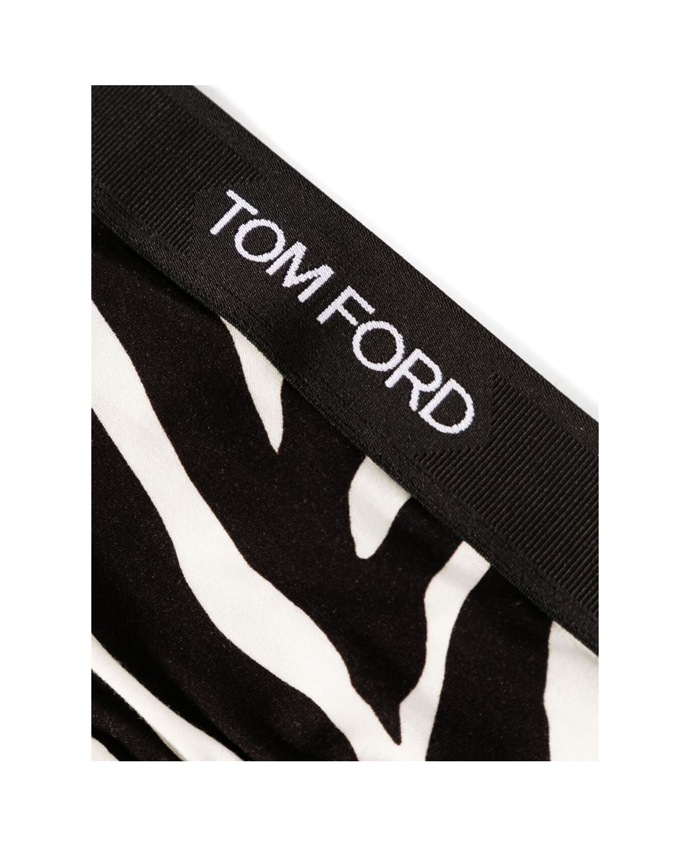 Tom Ford Optical Zebra Printed Modal Signature Thong - Xecbl Ecru Black ショーツ