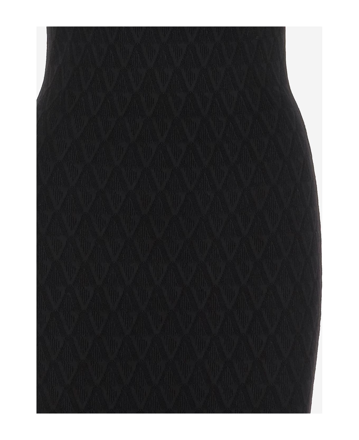 Versace Stretch Jacquard V-textured Knit Dress - Black