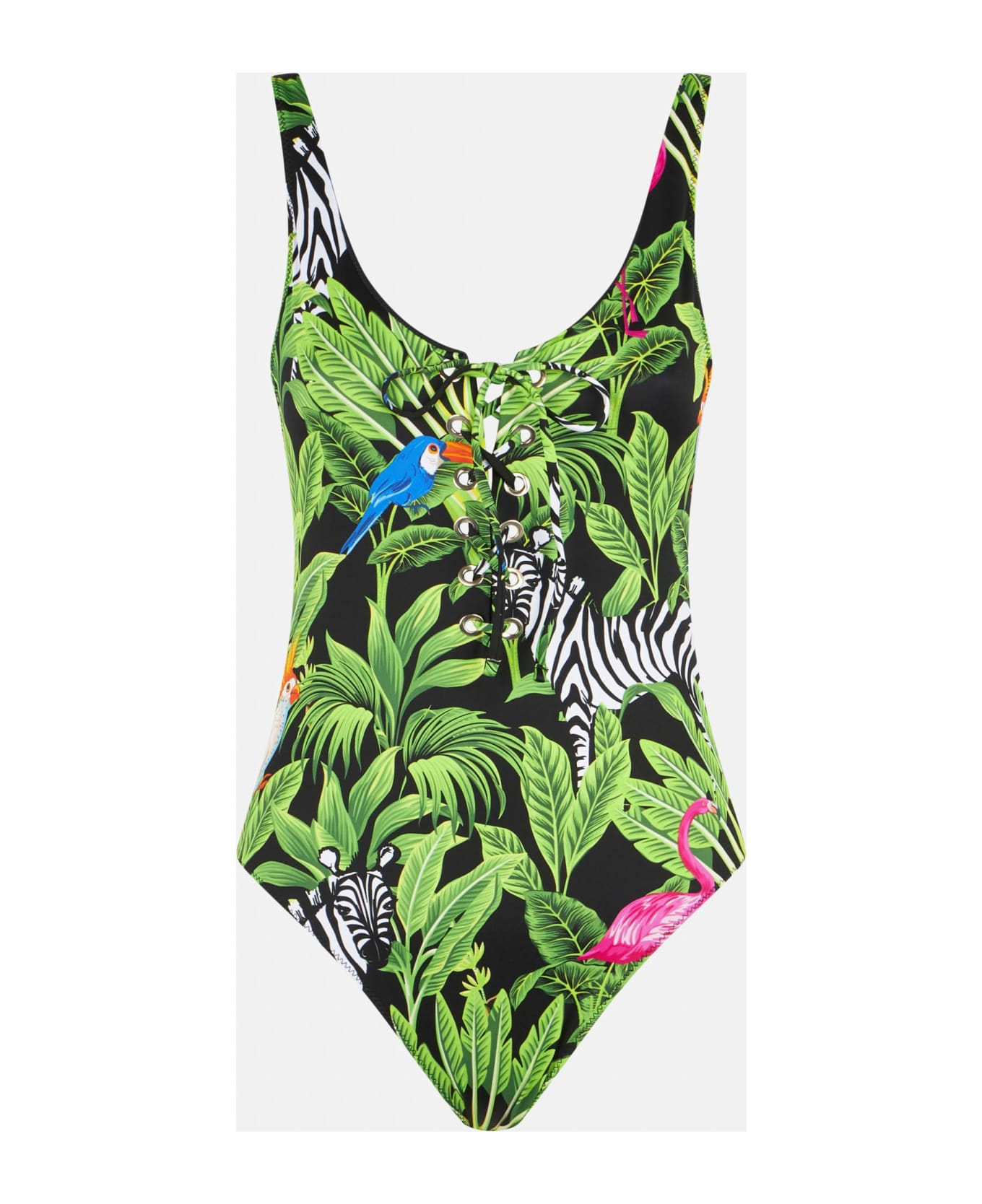 MC2 Saint Barth Woman One-piece Swimsuit With Tropical Print - BLACK