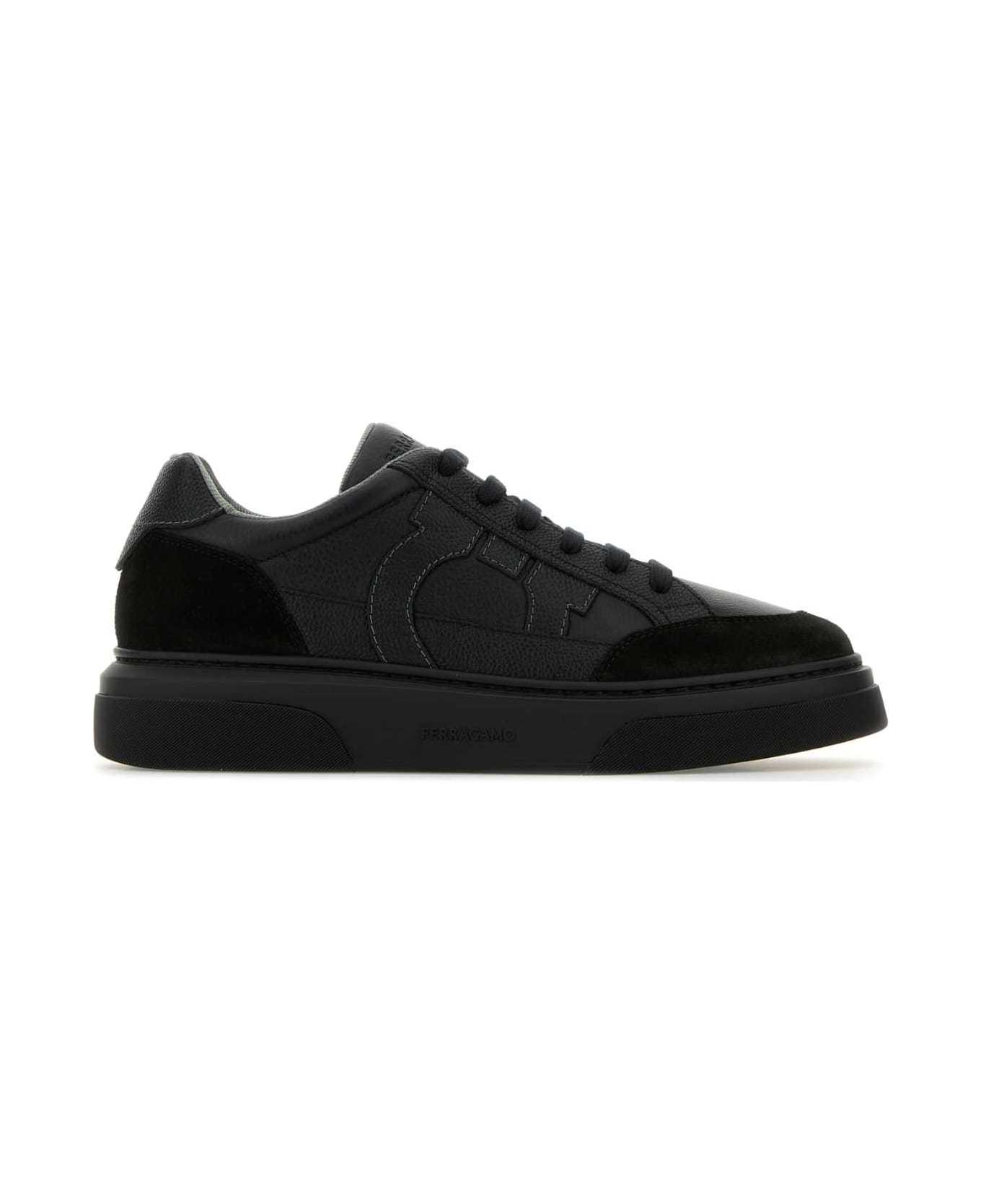 Ferragamo Black Leather Cassina Sneakers - NERO