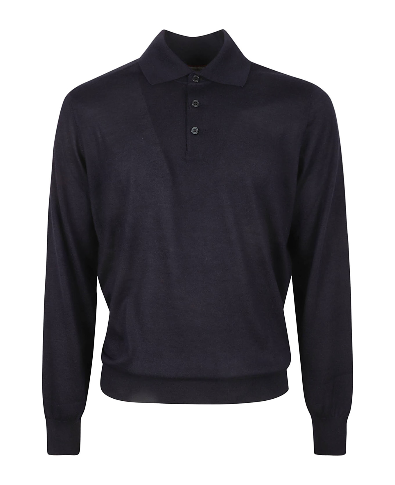 Brunello Cucinelli Long-sleeved Collared Sweater - Navy/Dark Grey