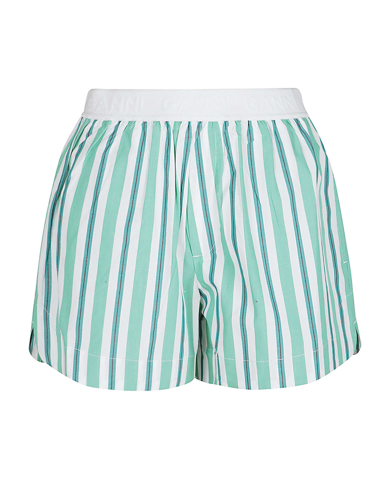Ganni Elastic Logo Waist Stripe Detail Shorts - Cream