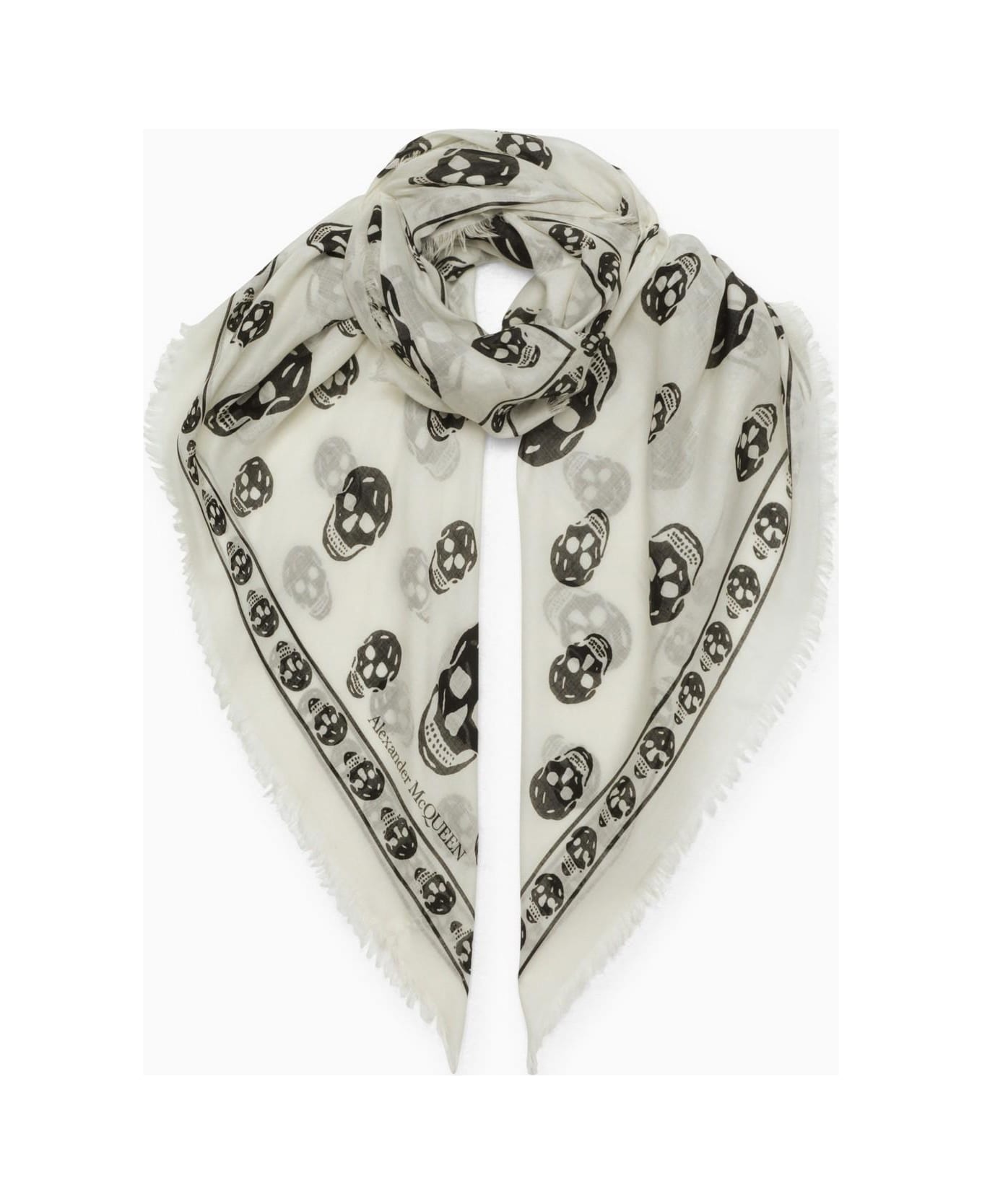 Alexander McQueen Ivory Foulard With Black Skulls Print | italist