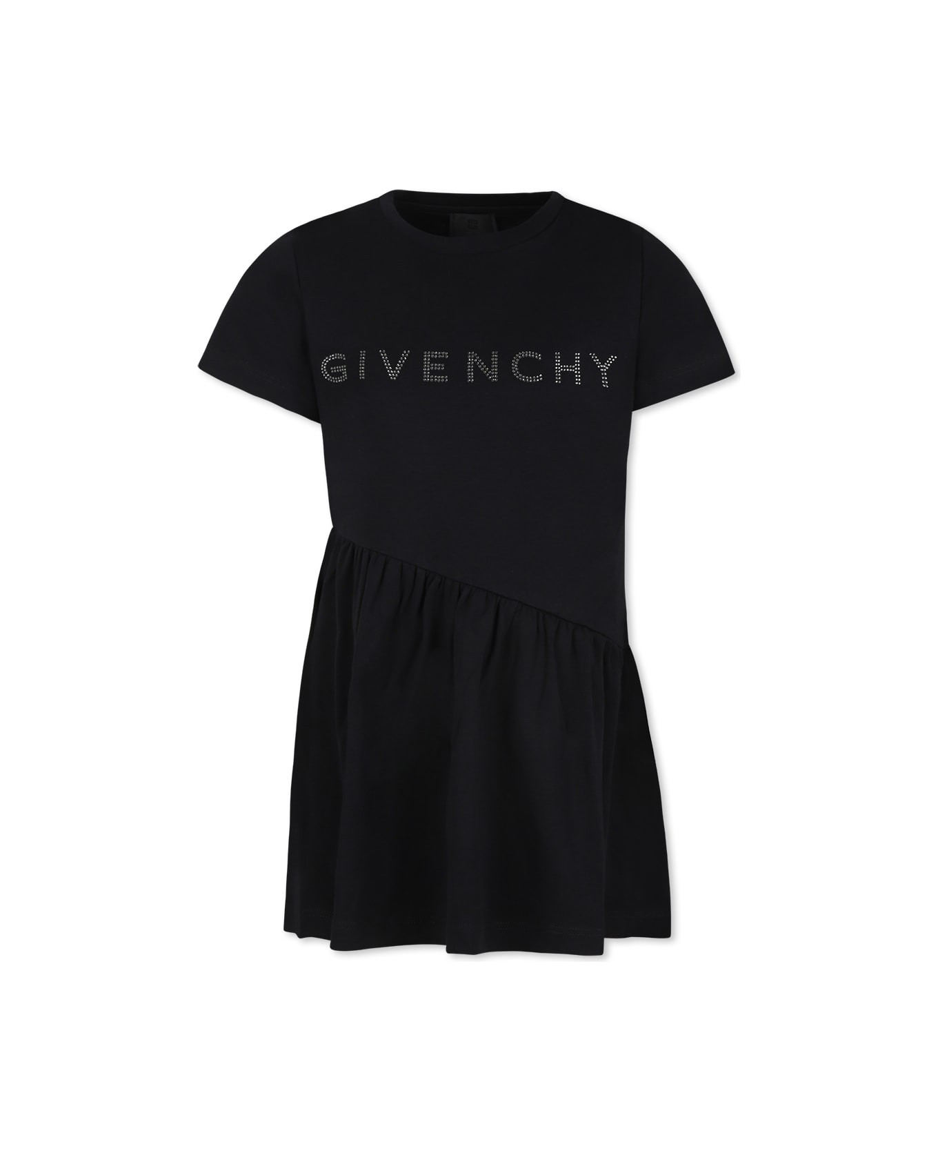 Givenchy Black Dress For Girl With Logo And Rhinestones - Black