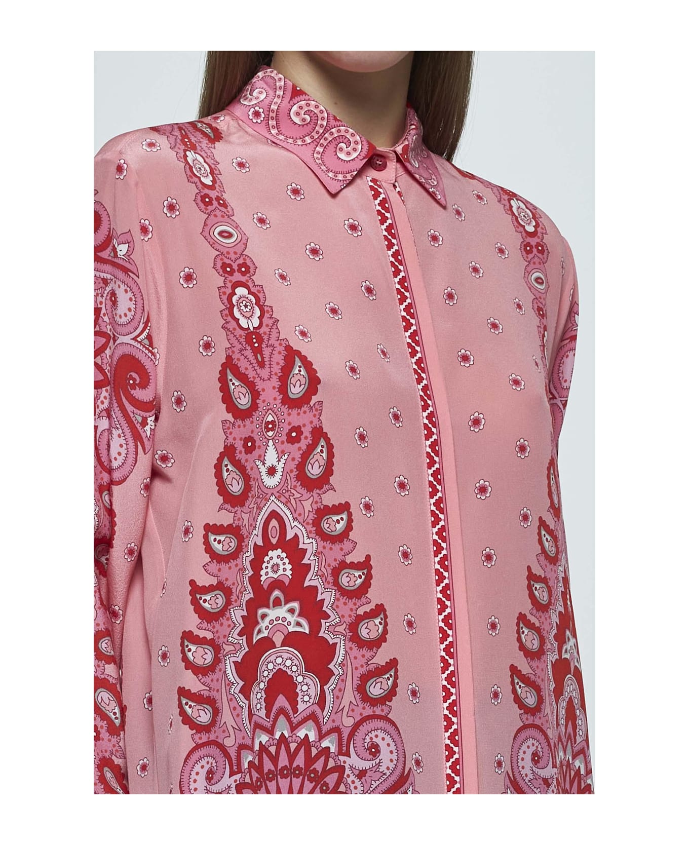 Etro Pink Paisley Print Silk Long Shirt - Pink