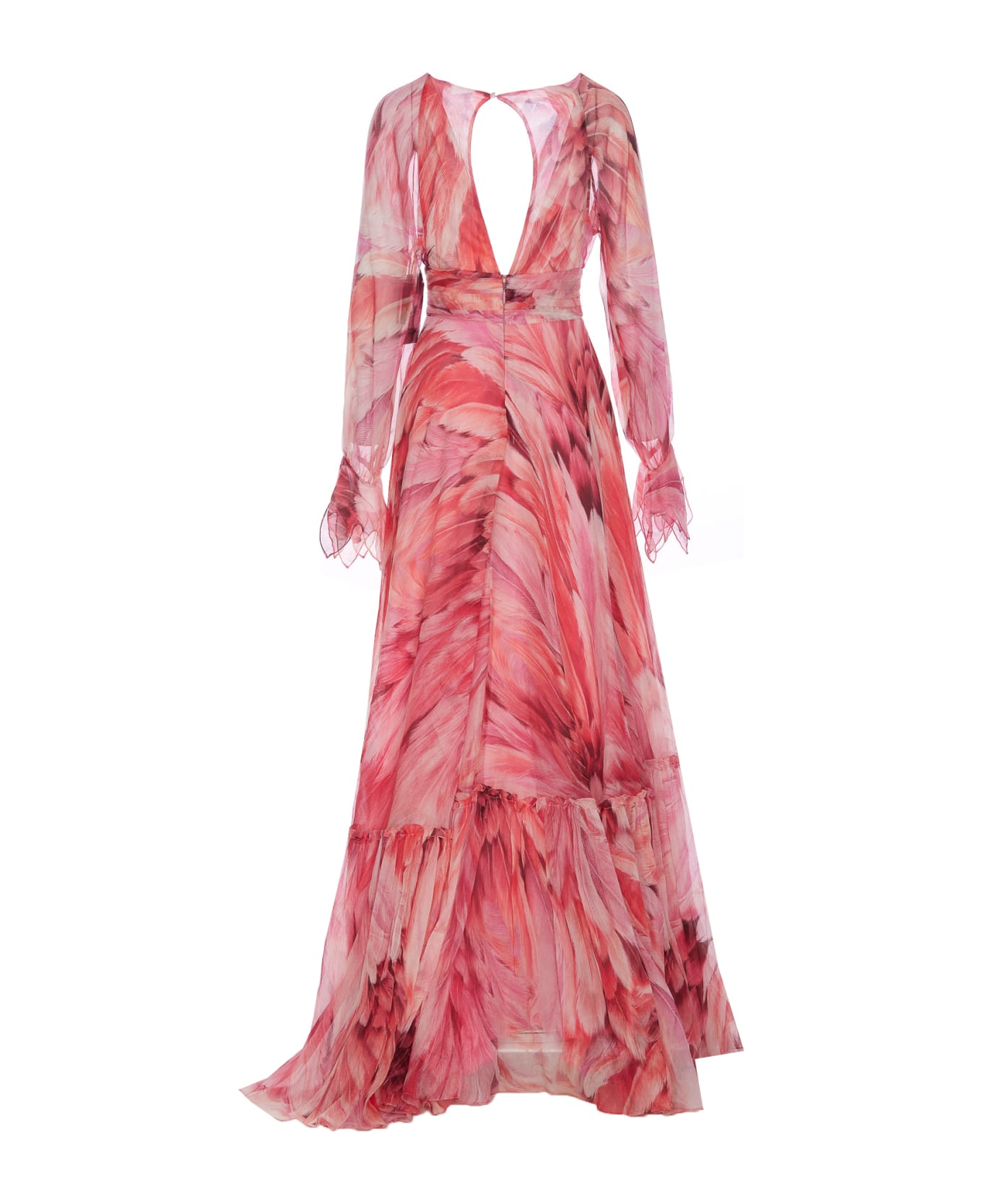 Roberto Cavalli Long Plumage Print Dress - Pink