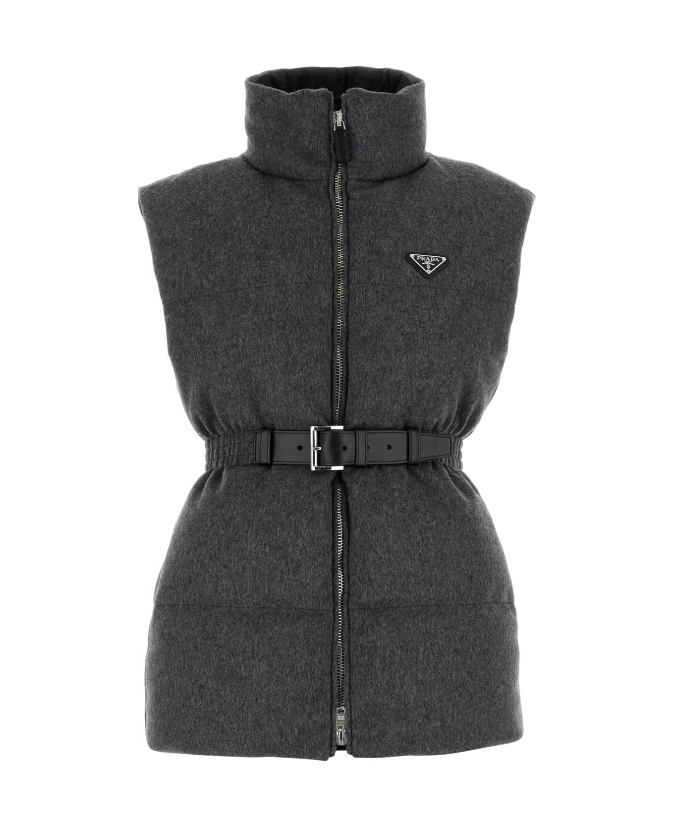Prada Dark Grey Wool Sleeveless Down Jacket - ARDESIA