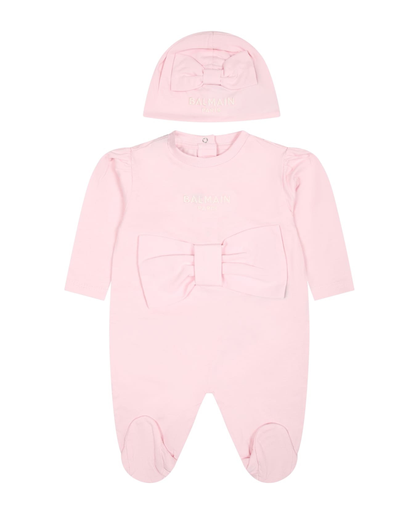 Balmain Pink Babygrown For Baby Girl With Logo - Pink ボディスーツ＆セットアップ