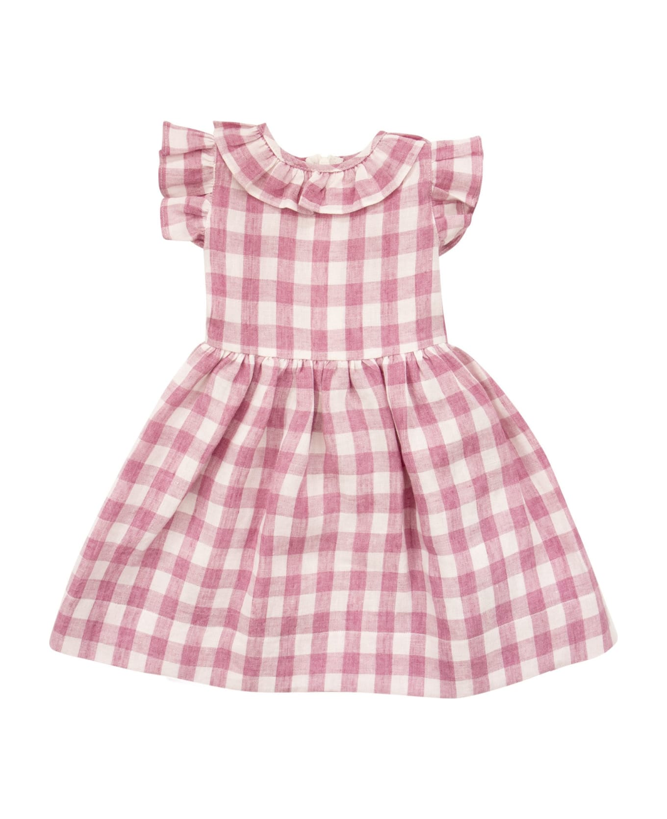 Il Gufo Linen Checked Dress - Pink/white ワンピース＆ドレス