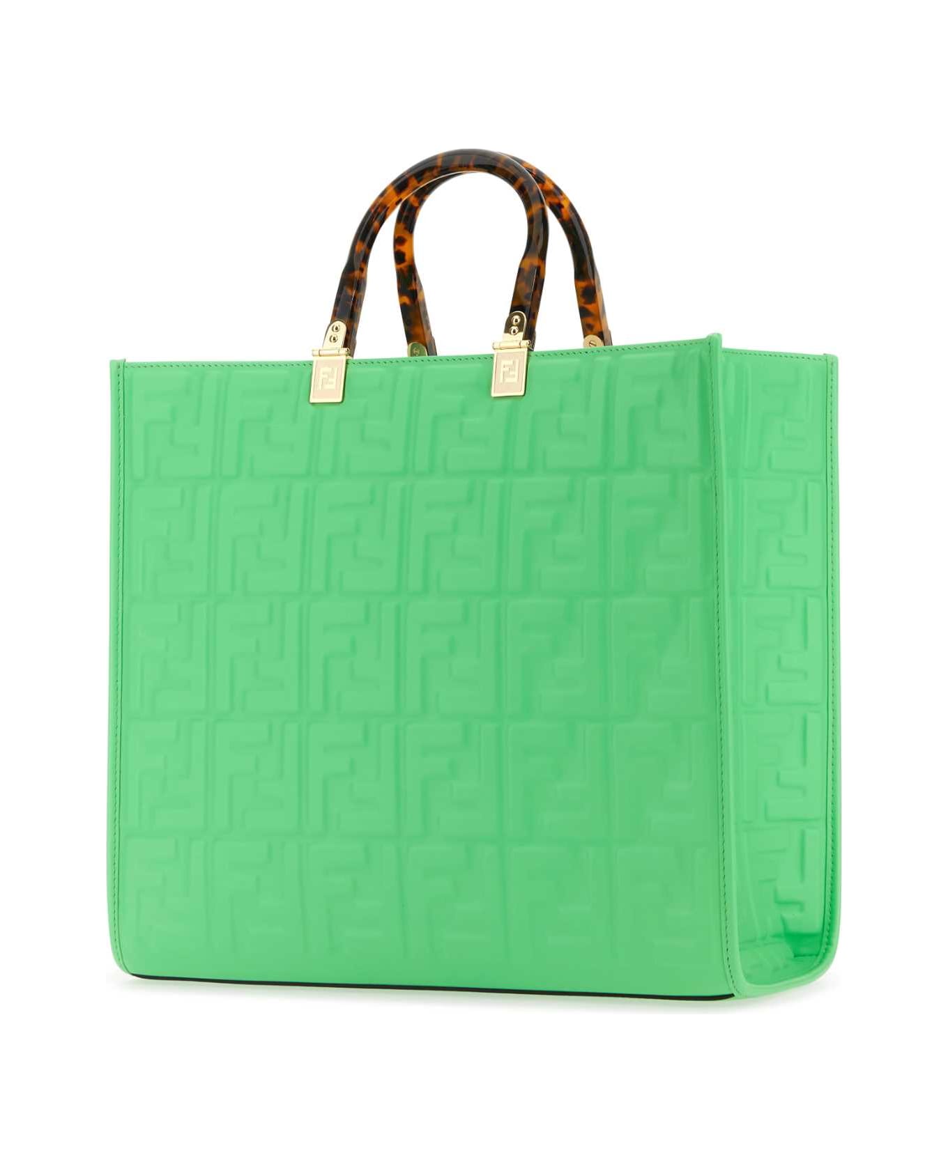 Fendi Fluo Green Leather Medium Sunshine Shopping Bag - VERDE