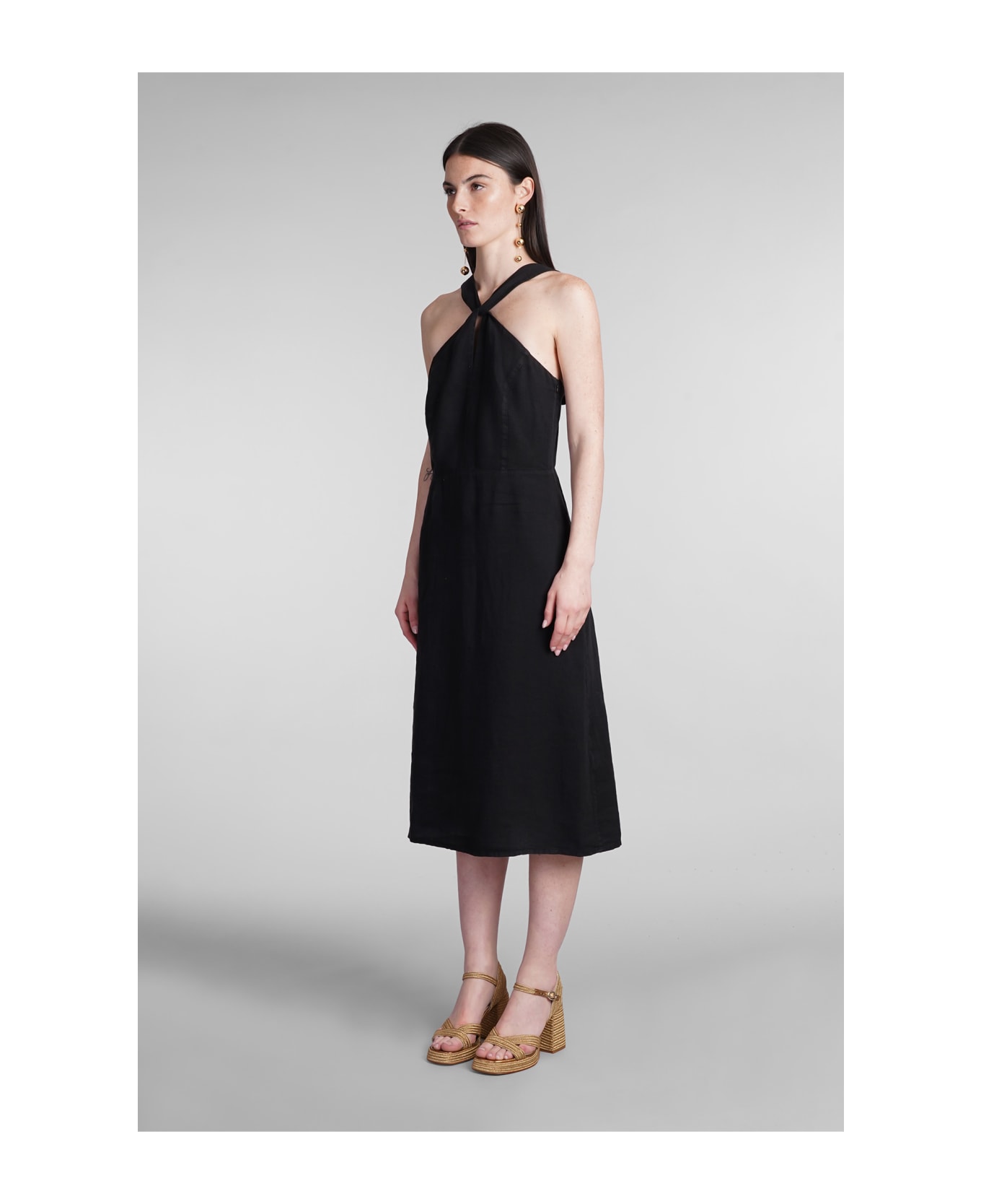 120% Lino Dress In Black Linen - black