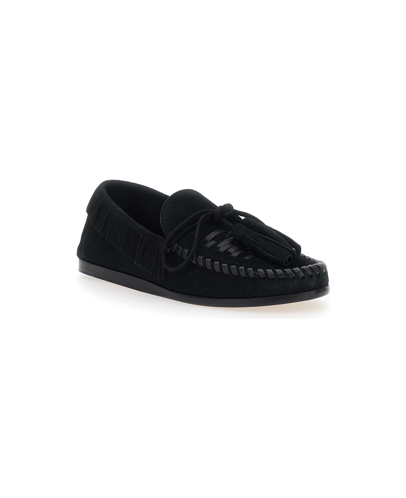 Isabel Marant 'fitza' Black Loafers With Fringed Details And Front Bow In Suede Woman - Black