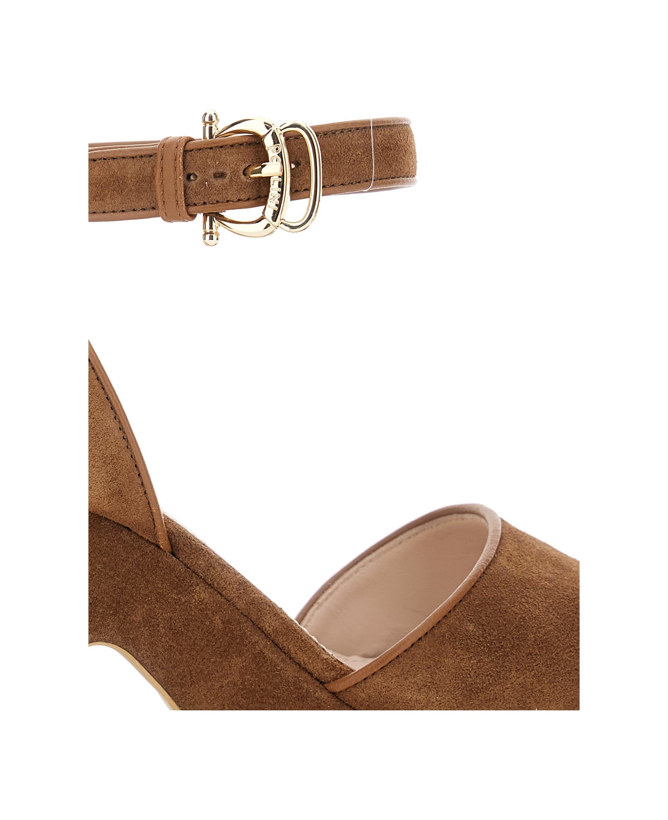 Pollini Brown Sandals With Ankle Strap And Platform With Chunky Heel In Suede Woman - Brown