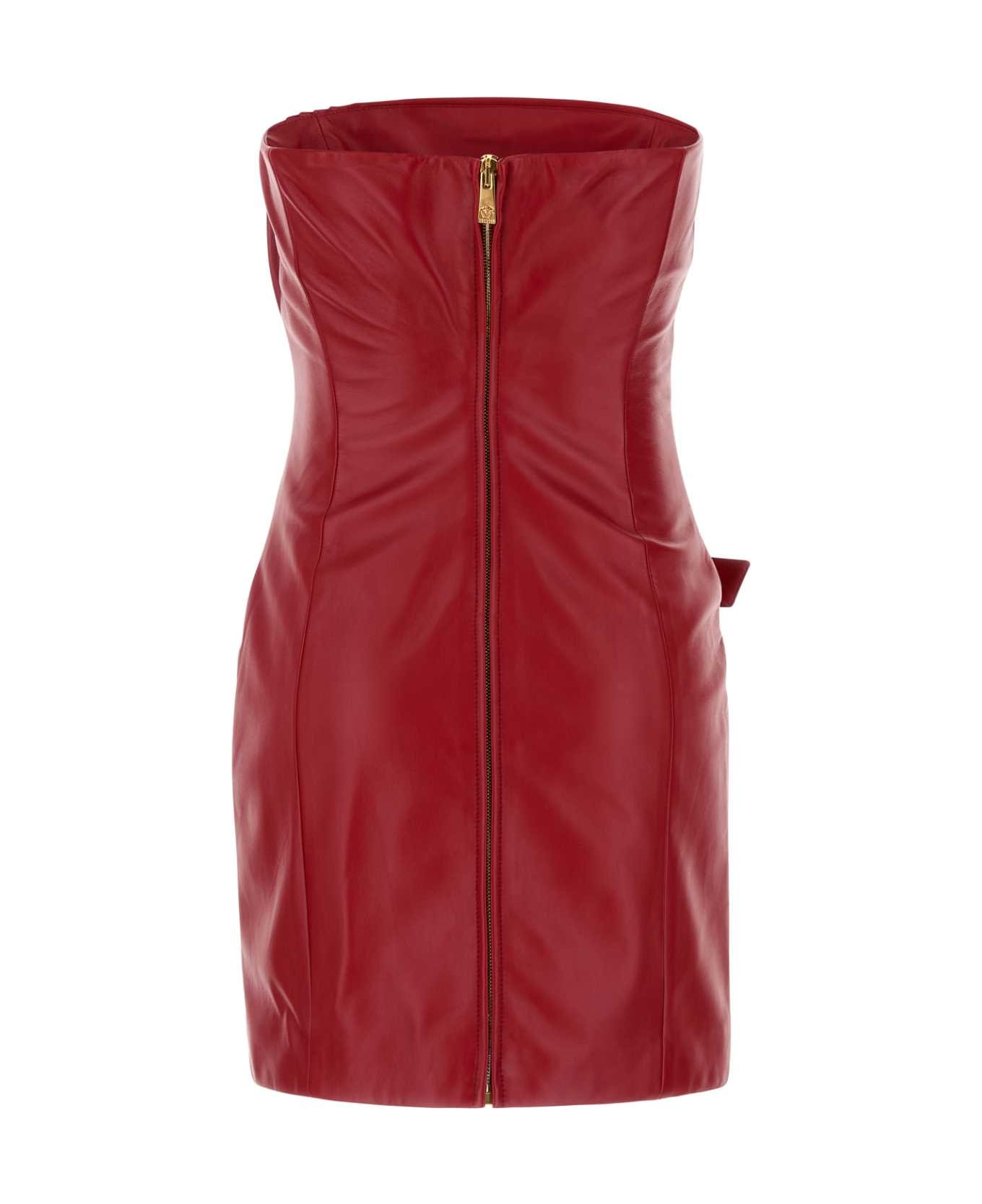 Versace Red Leather Mini Dress - PARADERED