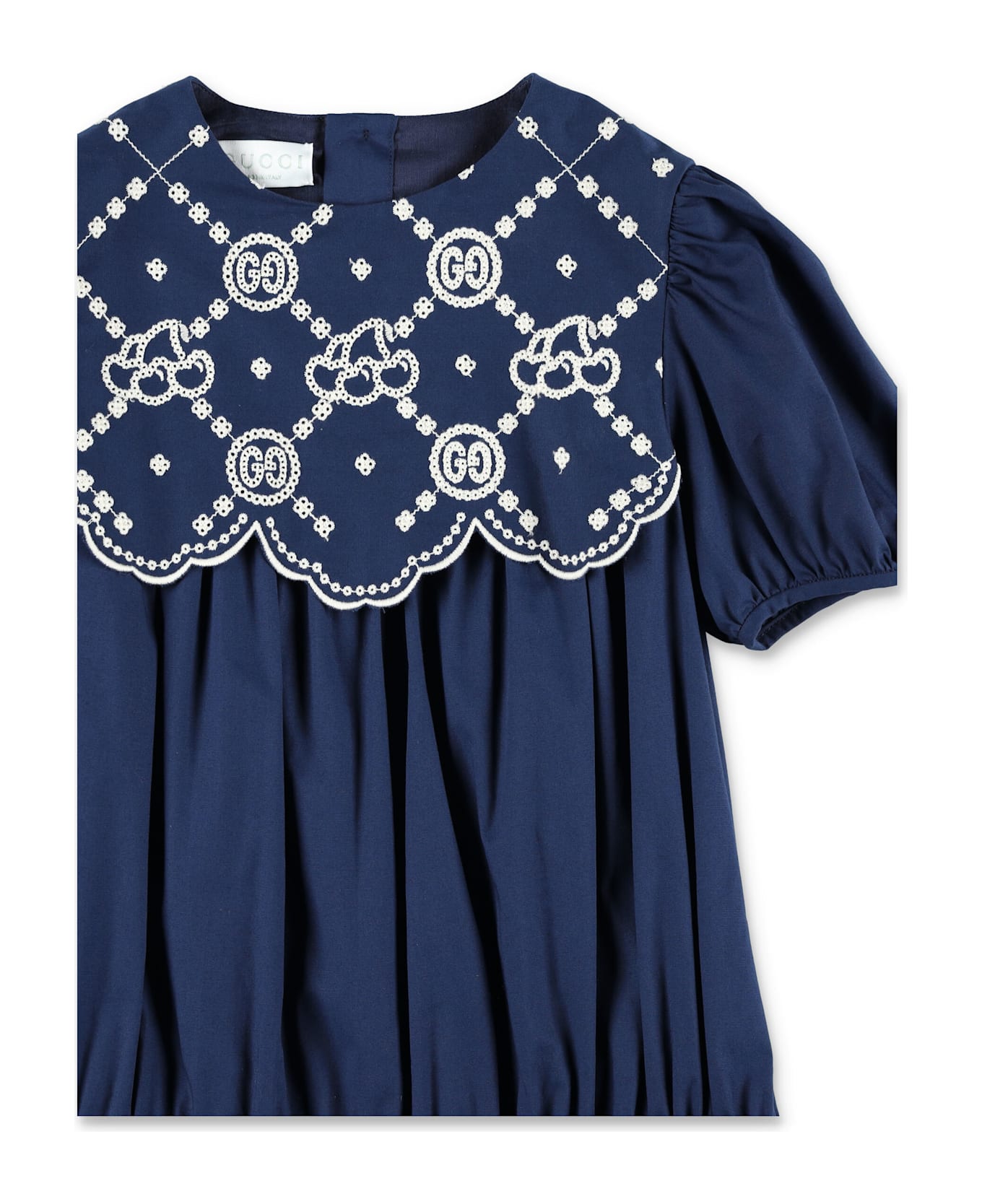 Gucci Kid - Embroidered Cotton Dress - BLUE