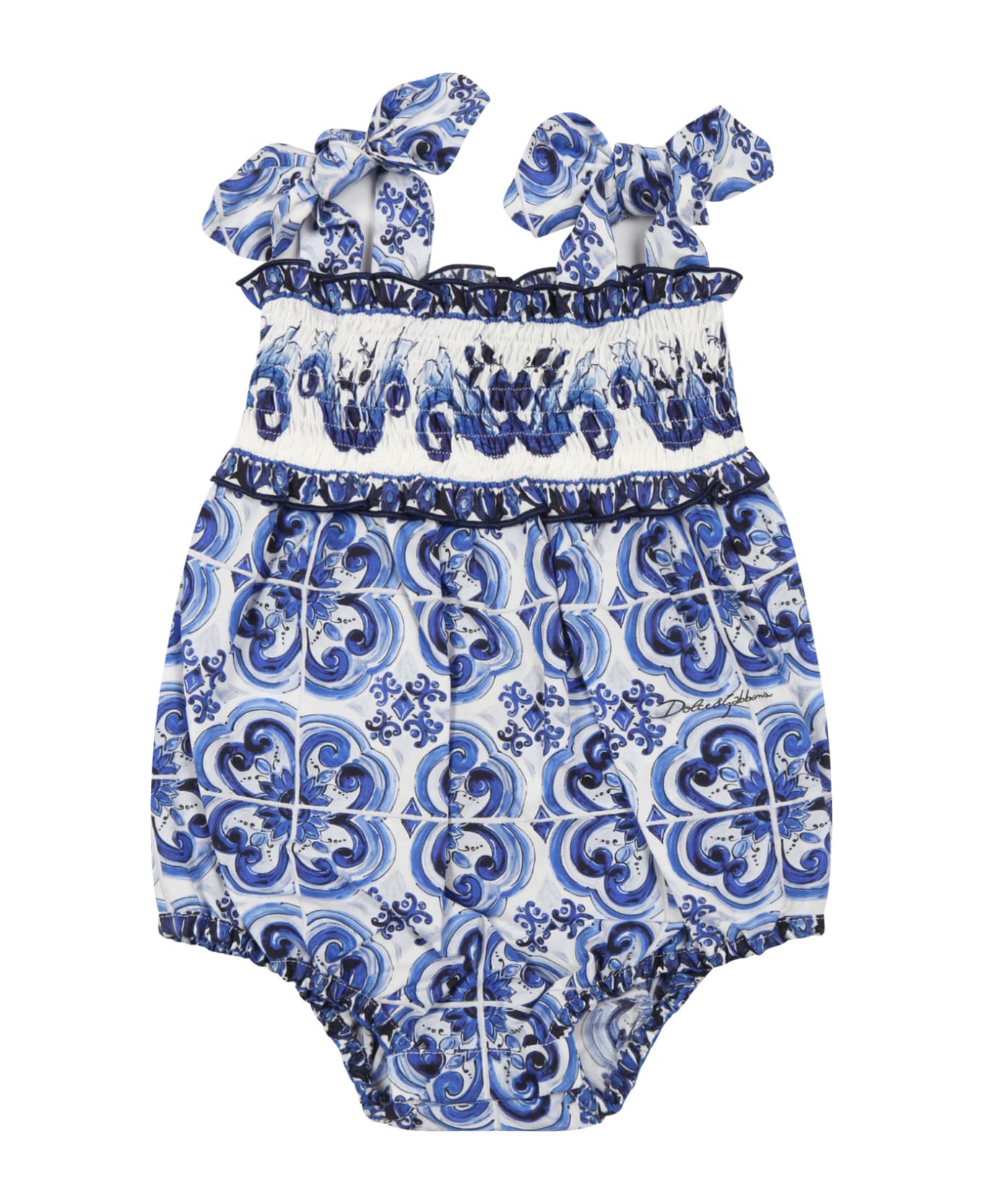 Dolce & Gabbana White Romper For Baby Girl - Multicolor