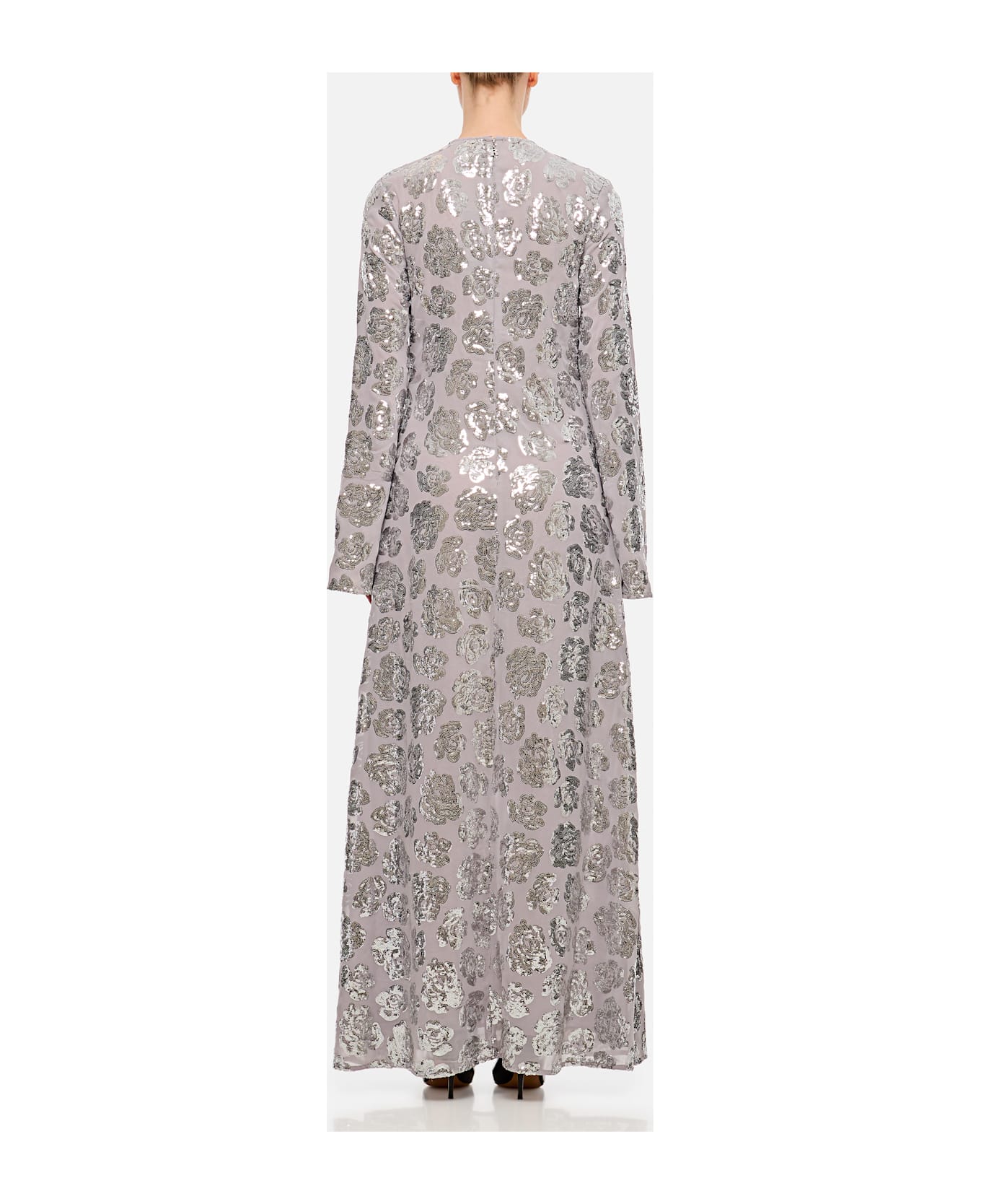Rotate by Birger Christensen Sequin Chiffon Maxi Dress - Silver