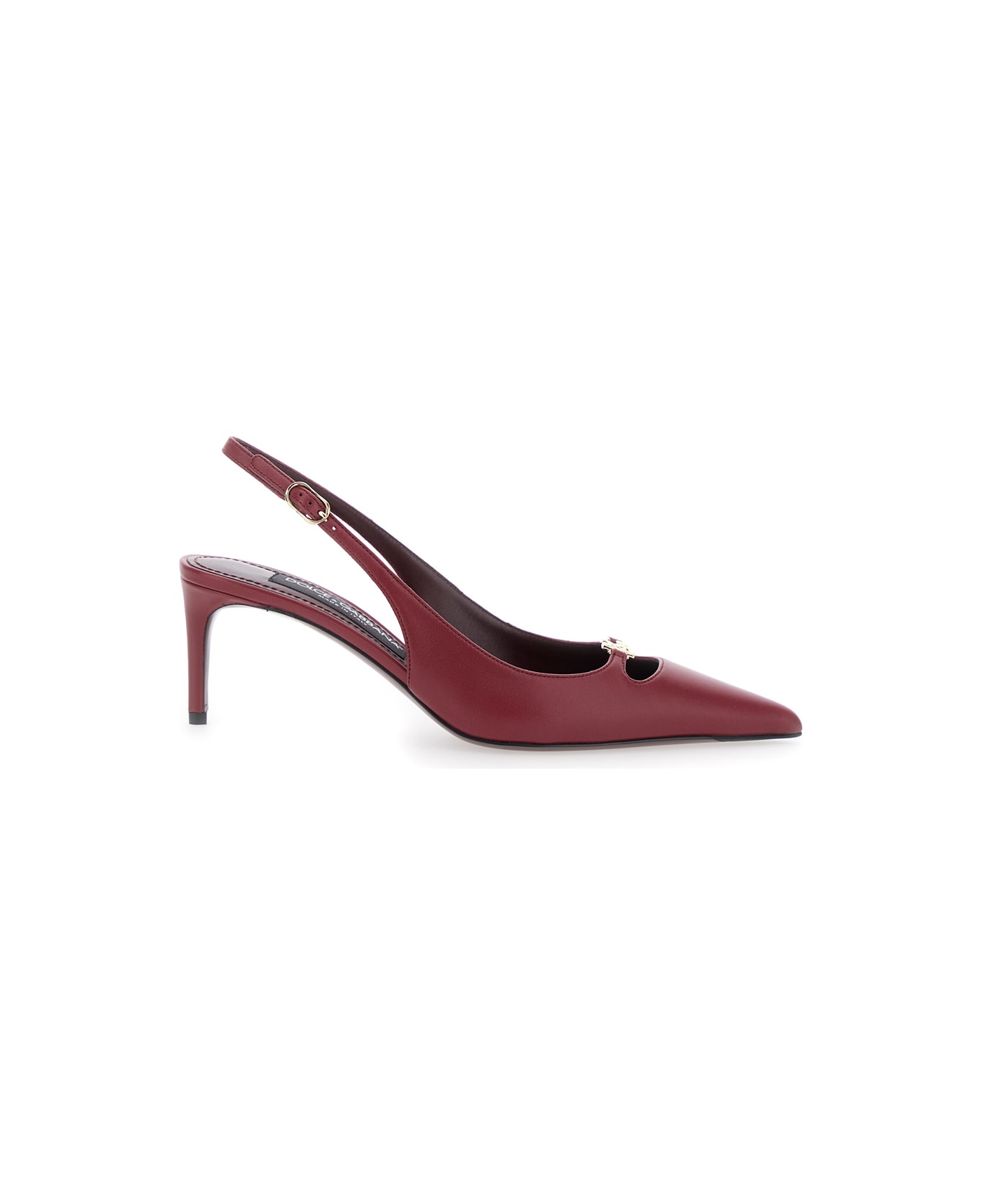 Dolce 
Gabbana Bordeaux Slingback Pumps With Medium Stiletto Heel And Logo Plaque On The Front In Patent Leather Woman - Bordeaux