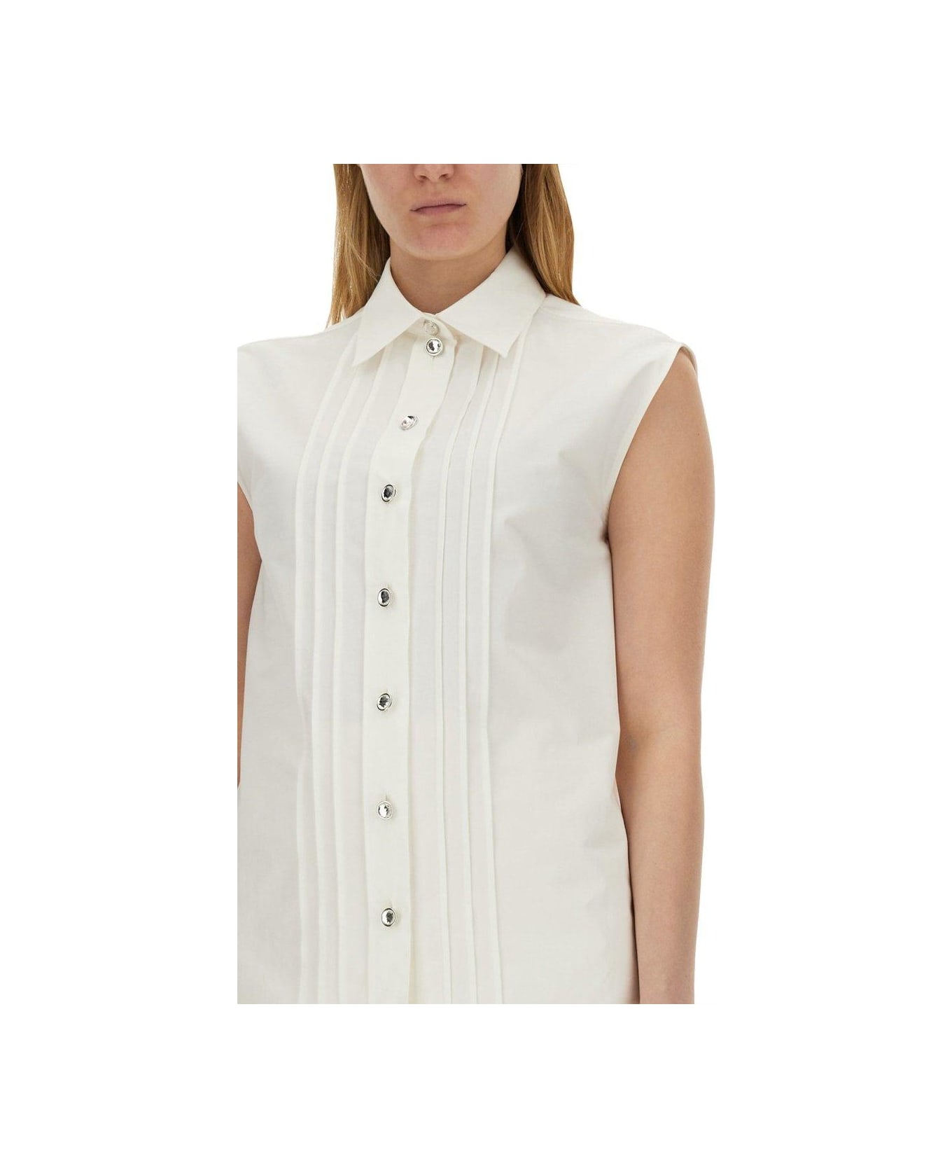 Moschino Pintuck Detailed Curved Hem Shirt - Bianco シャツ