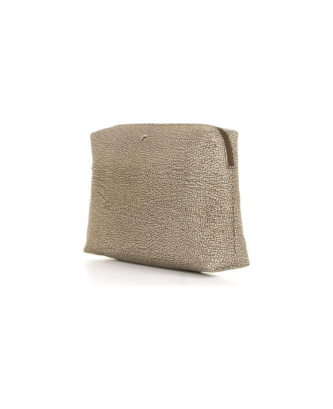 Borbonese Medium Clutch Bag In Op Fabric And Leather - BEIGE/MARRONE