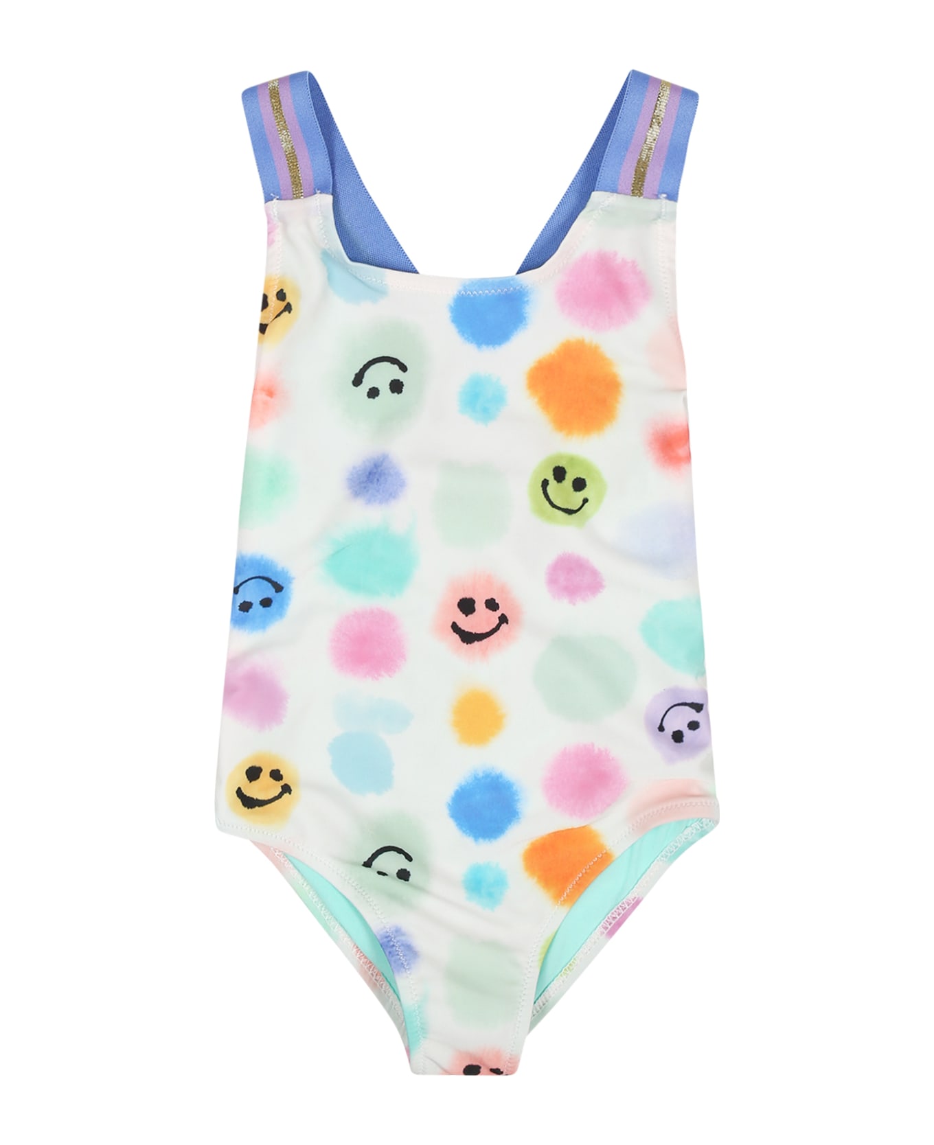Molo White Swimsuit For Baby Girl With Polka Dots And Smiley - Multicolor