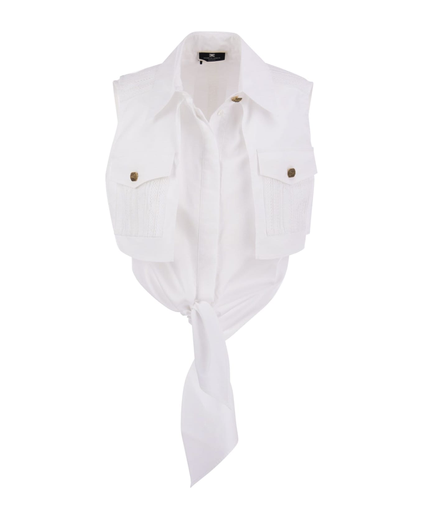 Elisabetta Franchi Cropped Shirt With Lace Pattern - White
