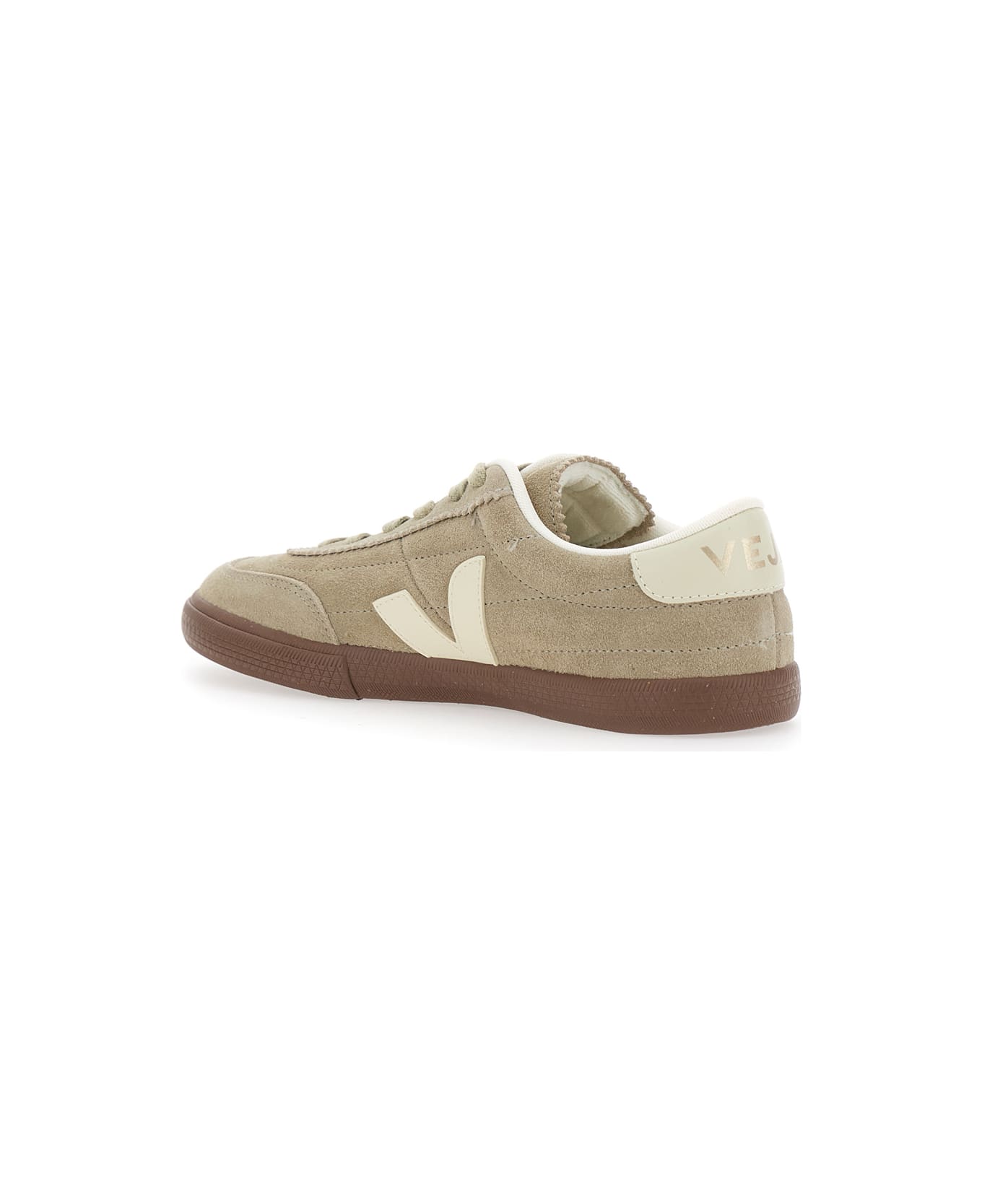 Veja 'panenka' Beige Low Top Sneakers With Logo Patch On The Side And Contrasting Heel With Logo Lettering In Leather Unisex - GREEN