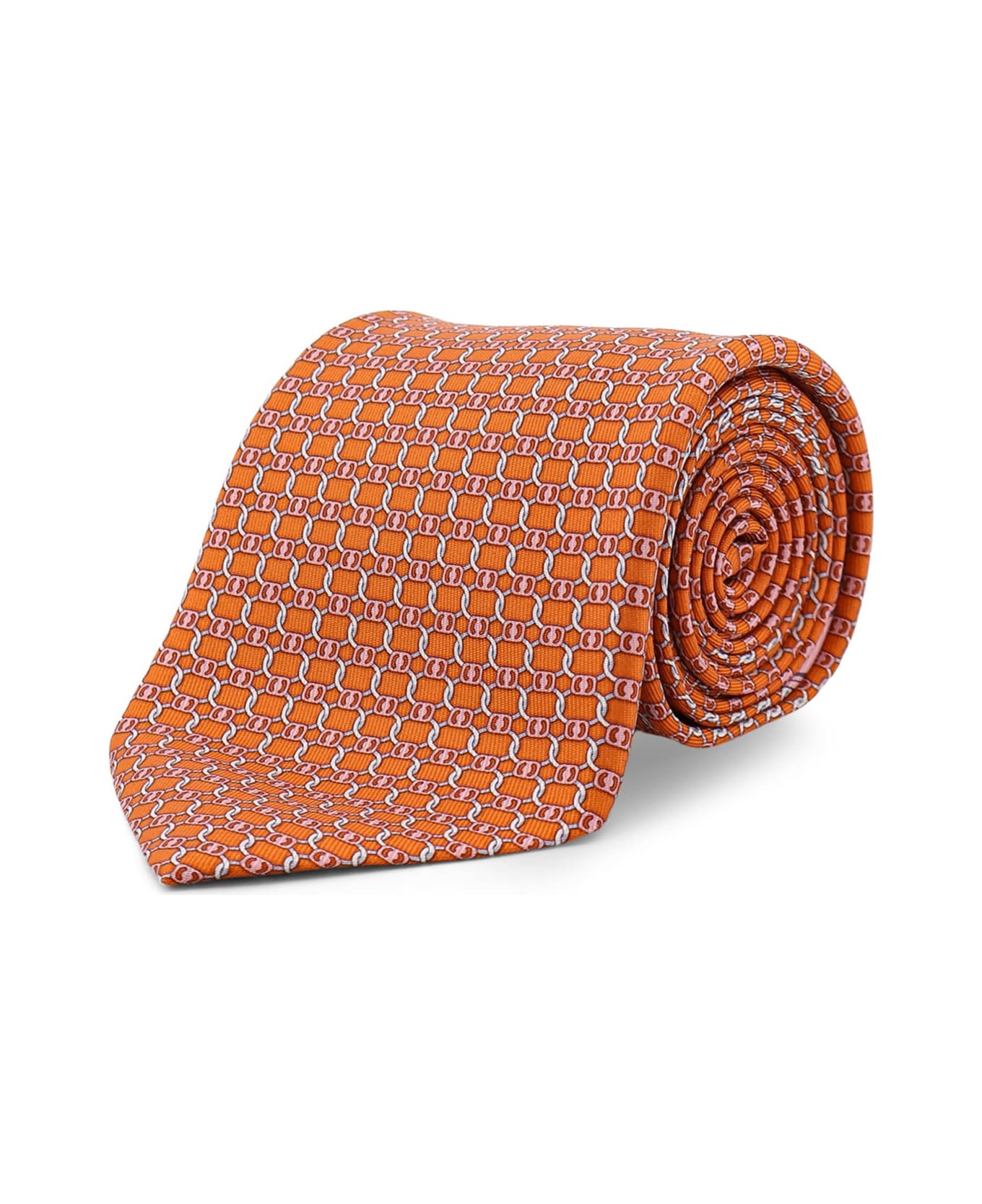 Ferragamo Silk Tie With Aida Print - Orange