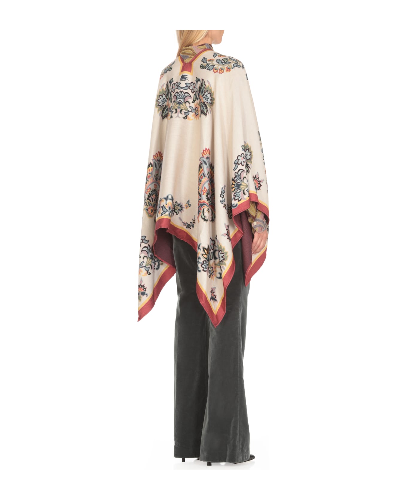 Etro Floral Paisley Cape - PRINT ON BEIGE BASE