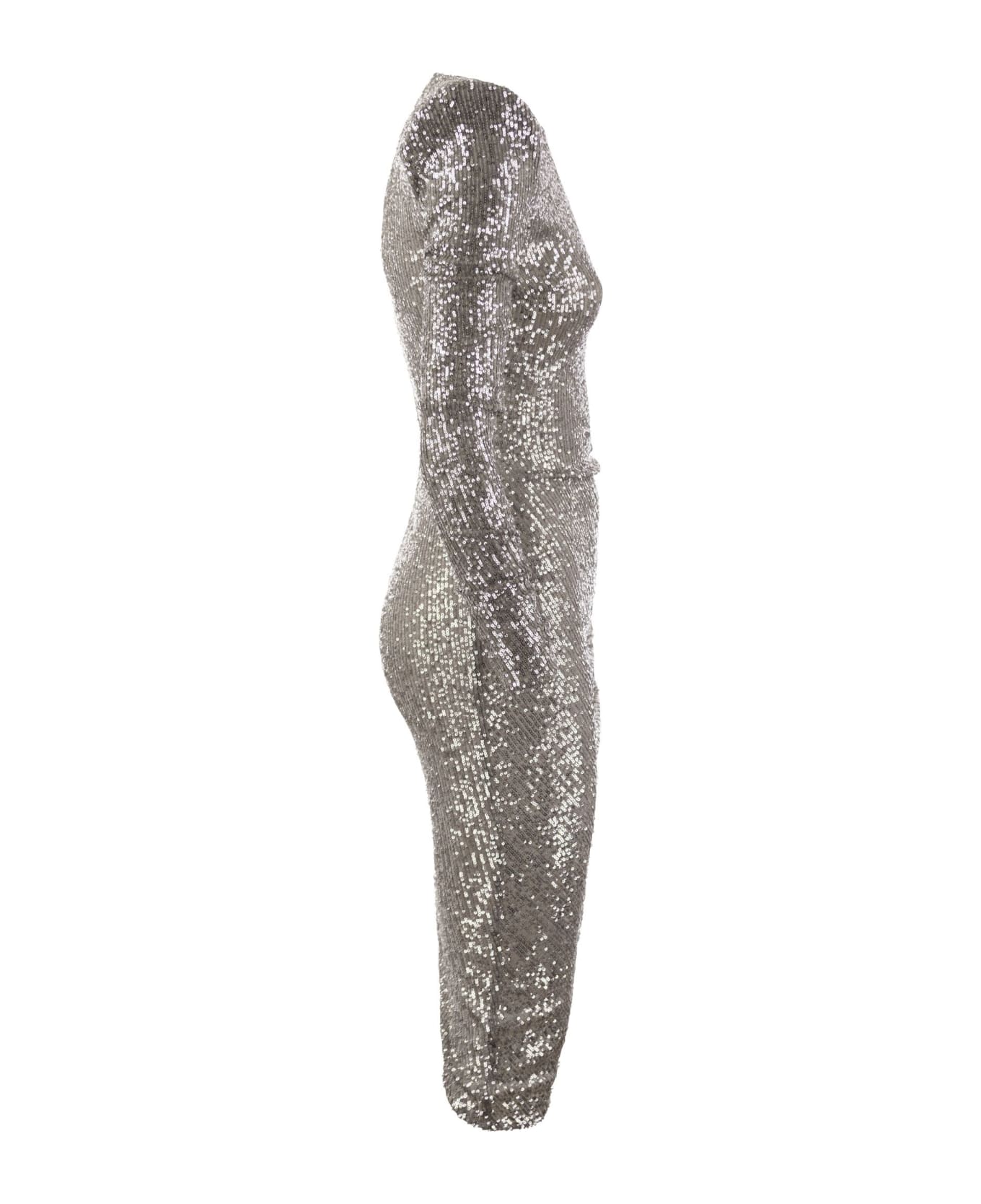 Elisabetta Franchi Sequin Minidress With Asymmetric Skirt - Pearl