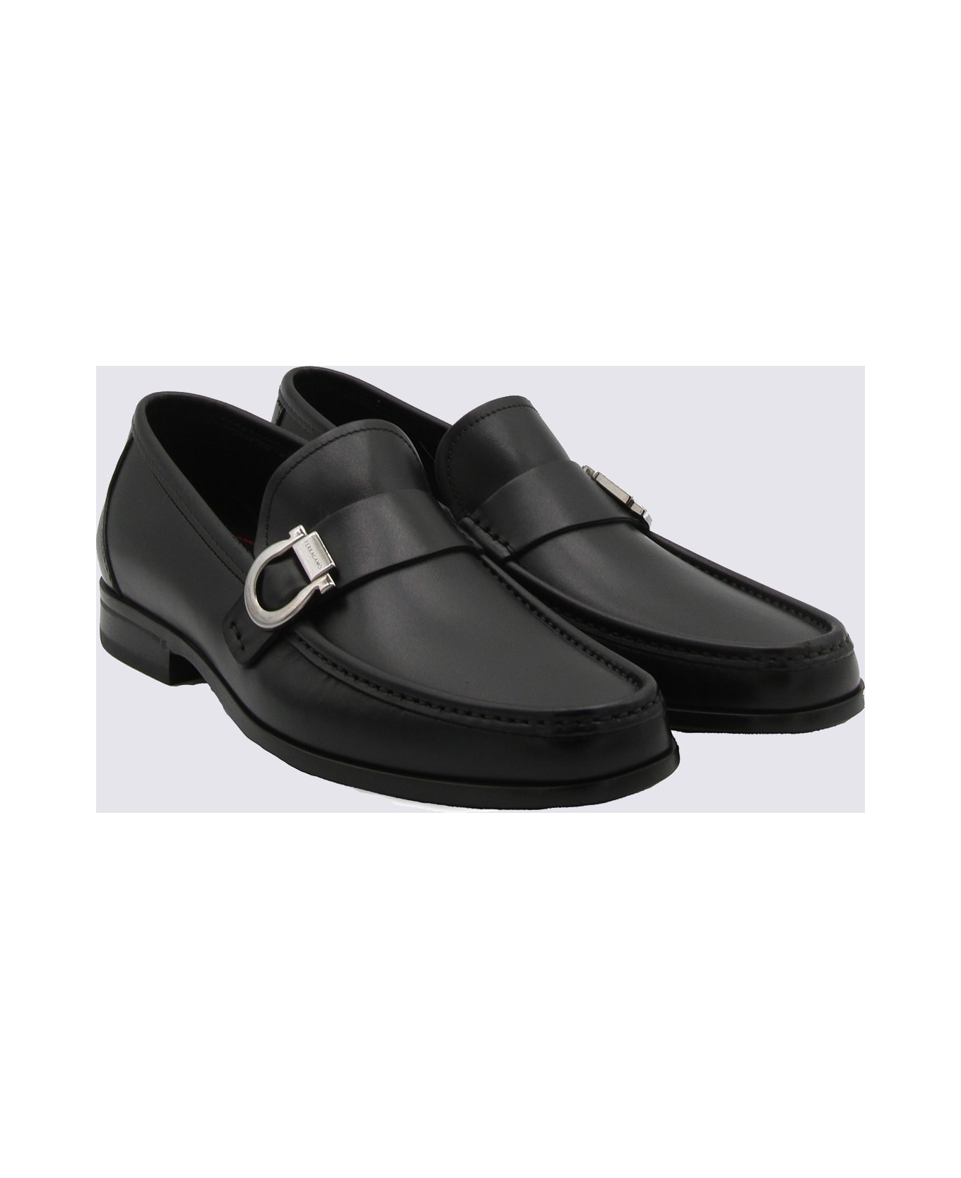 Ferragamo Black Leather Caspian Loafers - Black