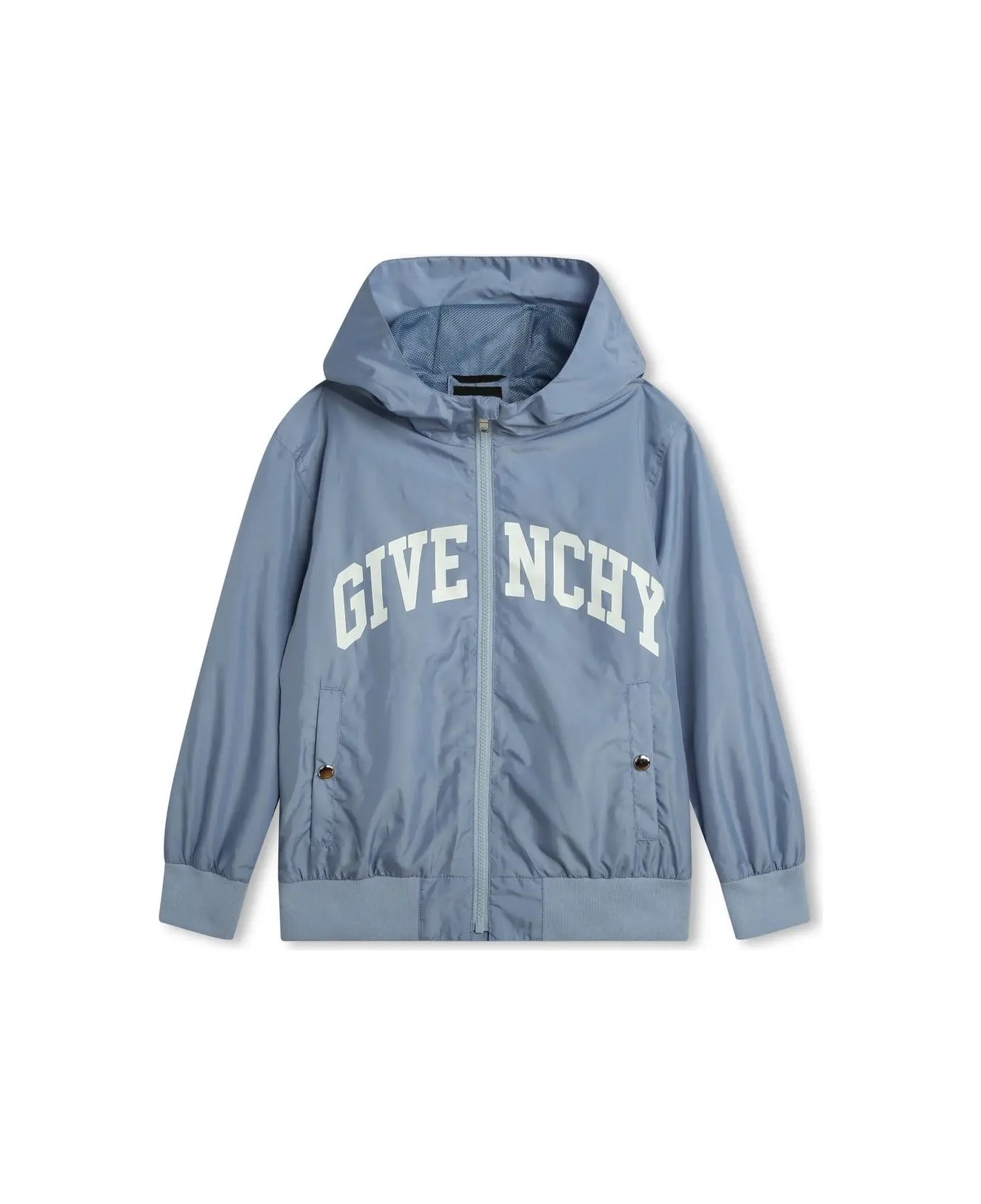 Givenchy Light Blue Givenchy Windbreaker With Zip And Hood - Blue コート＆ジャケット