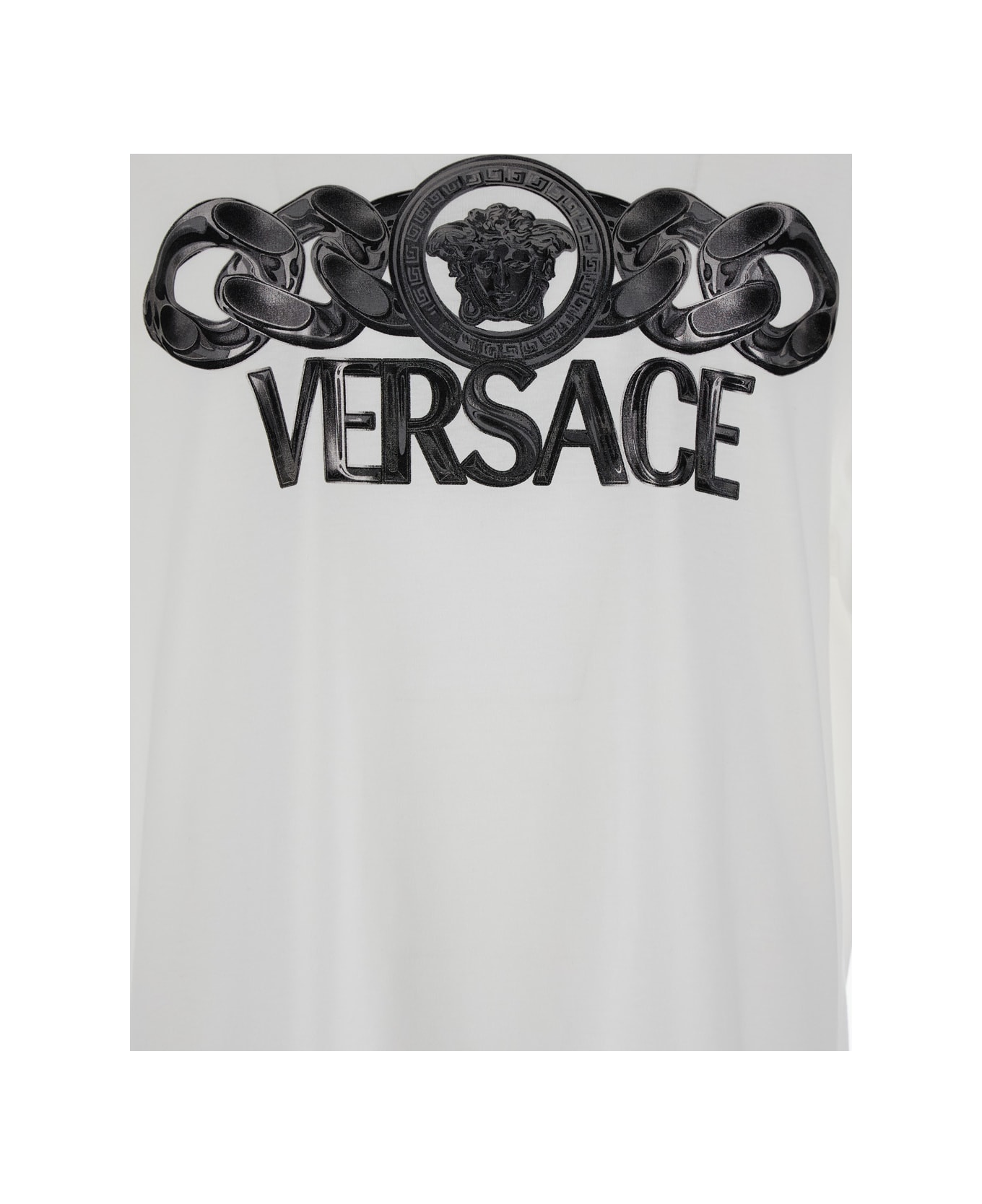 Versace White T-shirt With Medusa Head Logo Print On The Front In Cotton Man - White