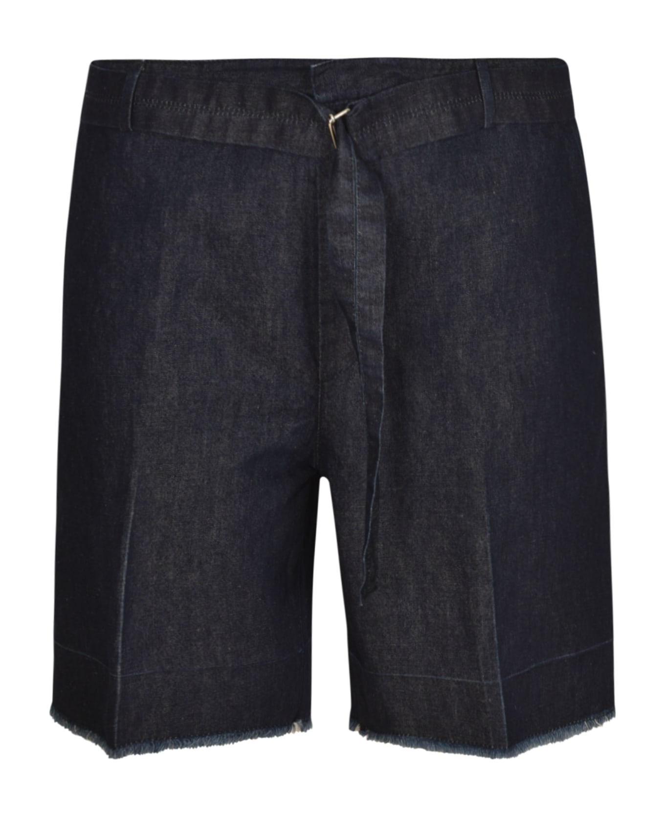Lanvin Fringe Hem Belted Denim Shorts - Navy blue